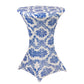 Royal Blue Damask Cocktail Spandex Table Cover, 30" Round Highboy Stretch Fitted Tablecloth