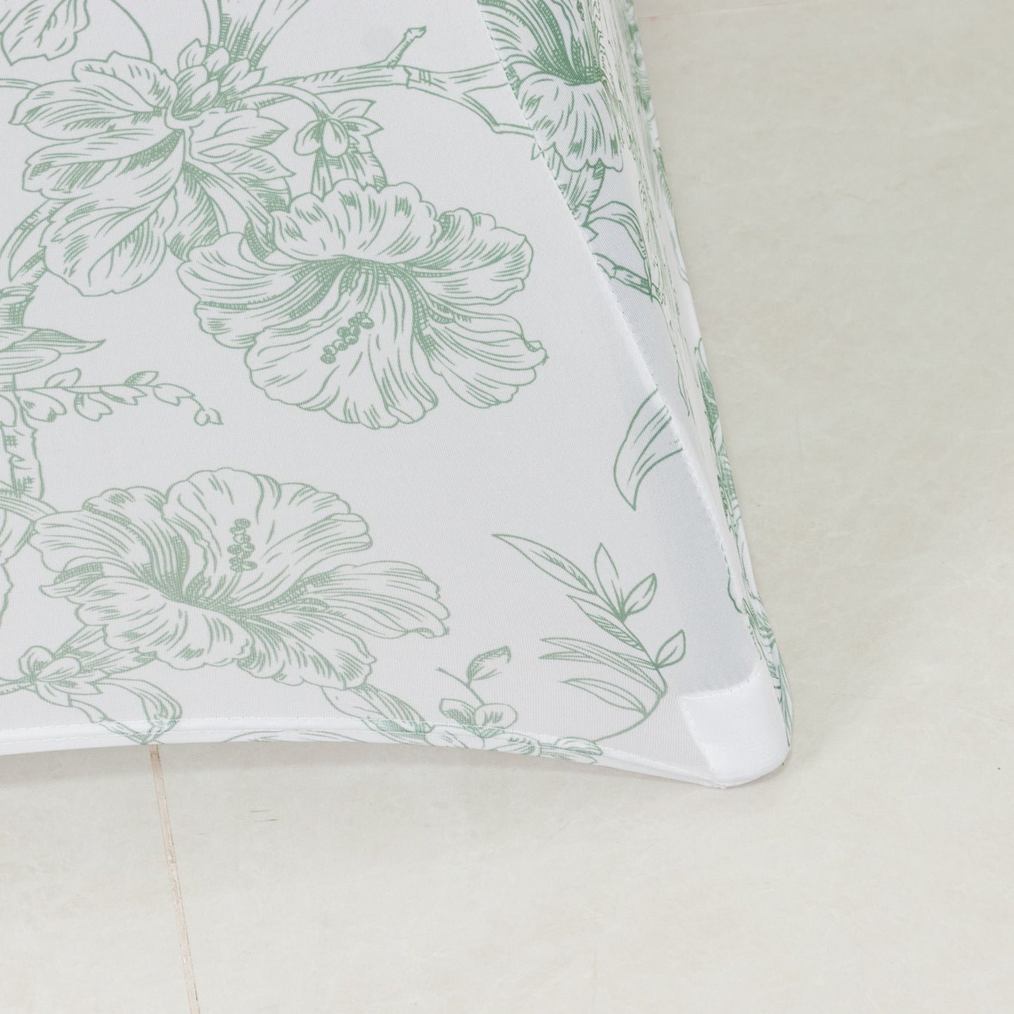 Spandex Round Cocktail Table Cover – Dusty Sage Green & White French Toile, 30" Highboy Stretch Fitted Tablecloth