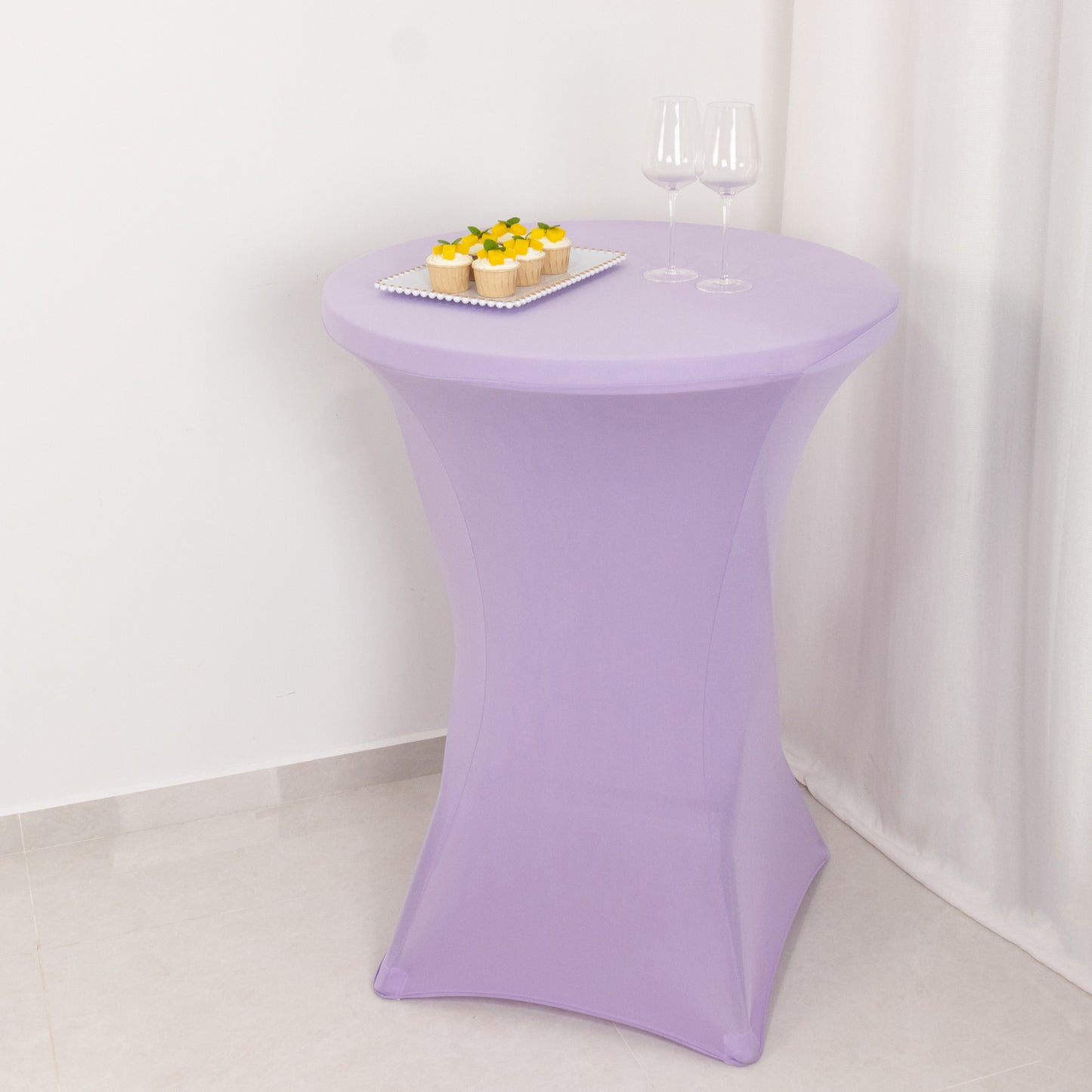 Lavender highboy spandex table cover for 30" cocktail tables.