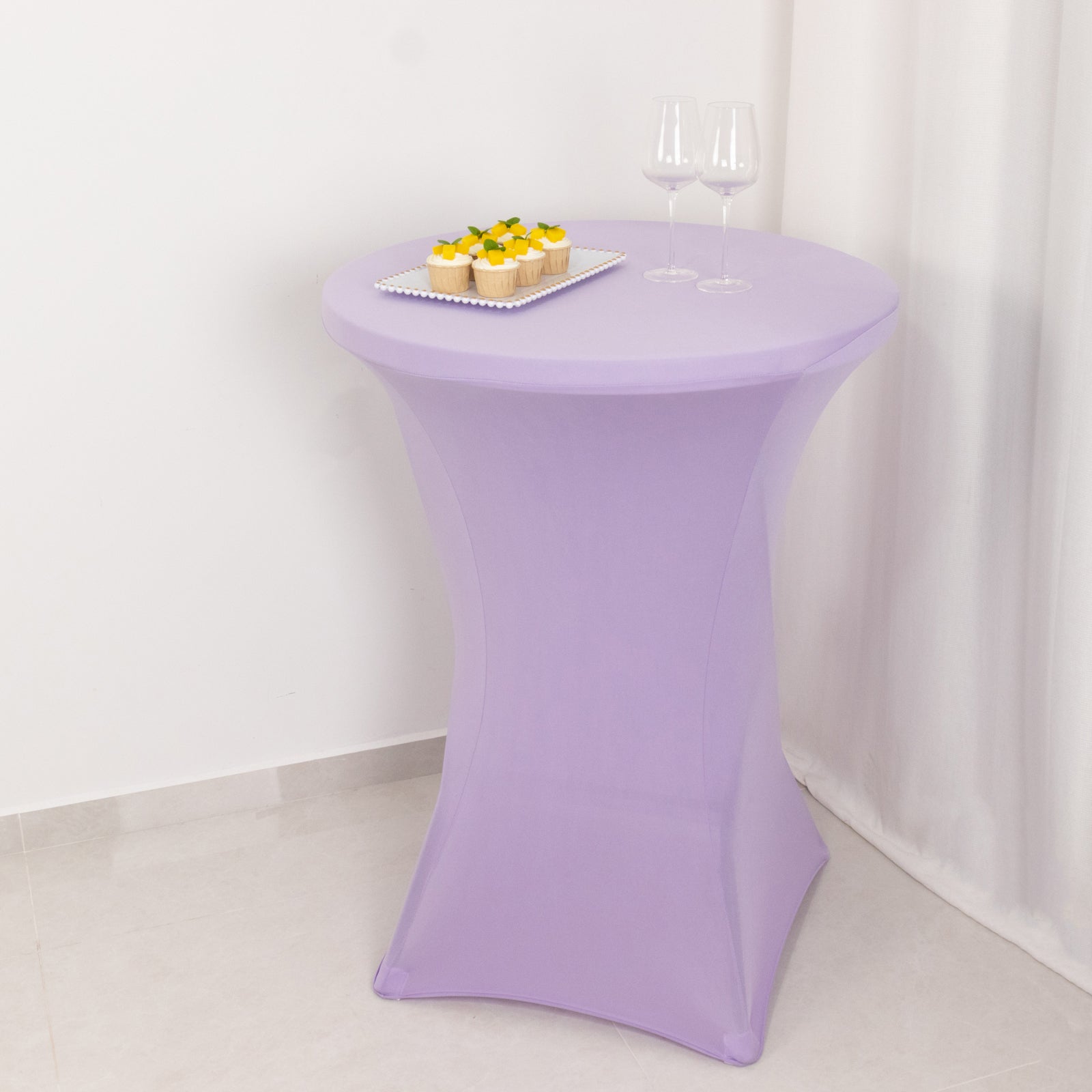 Lavender highboy spandex table cover for 30" cocktail tables.