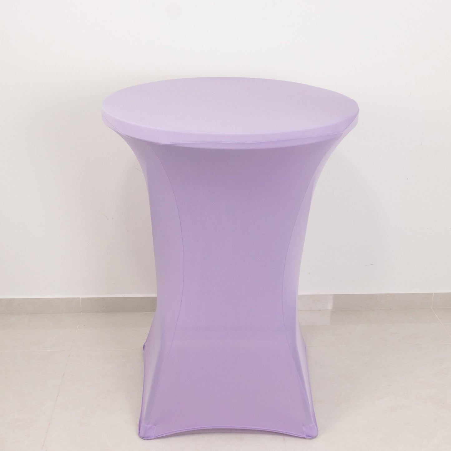 Lavender highboy spandex cocktail table cover for 30" high top tables.