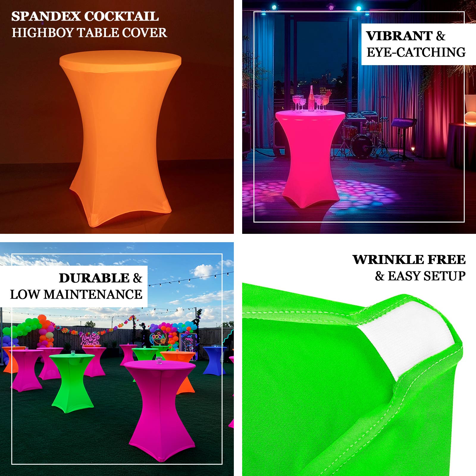 Glow Neon Orange Spandex Cocktail Tablecloth for 30" Round Tables