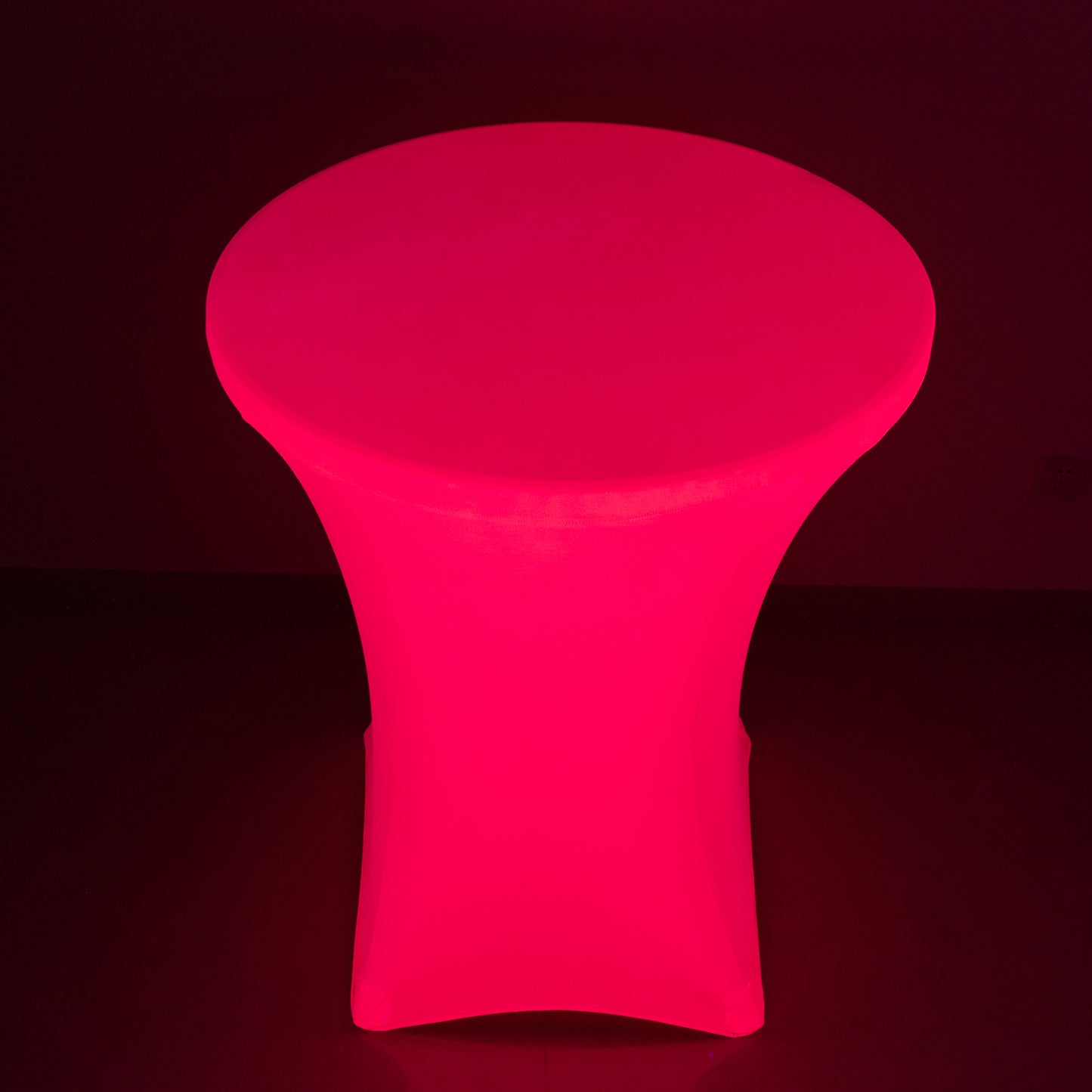 Glow neon fuchsia cocktail tablecloth for 30" round tables, wrinkle-free design.