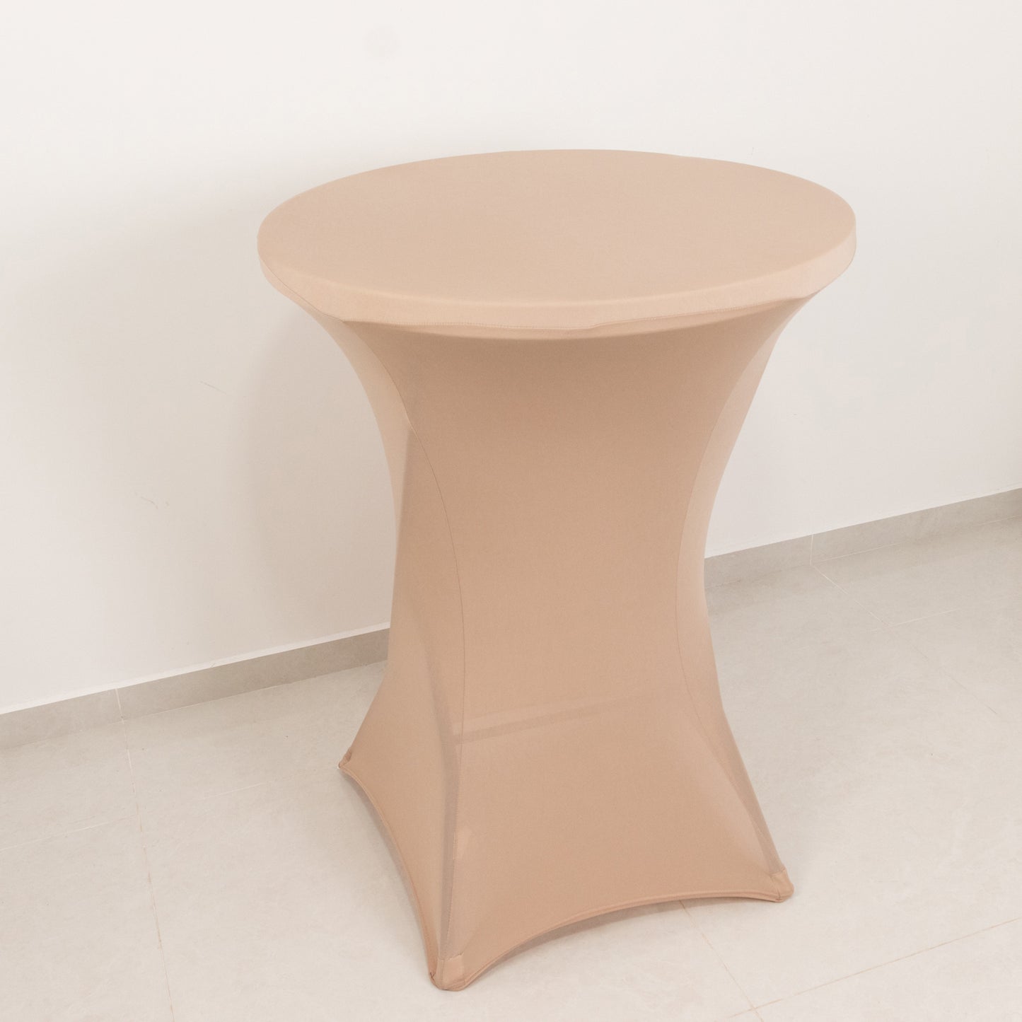 Nude spandex cocktail table cover for 30" high top tables.