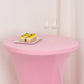 Pink fitted stretch cocktail table cover for high top table.