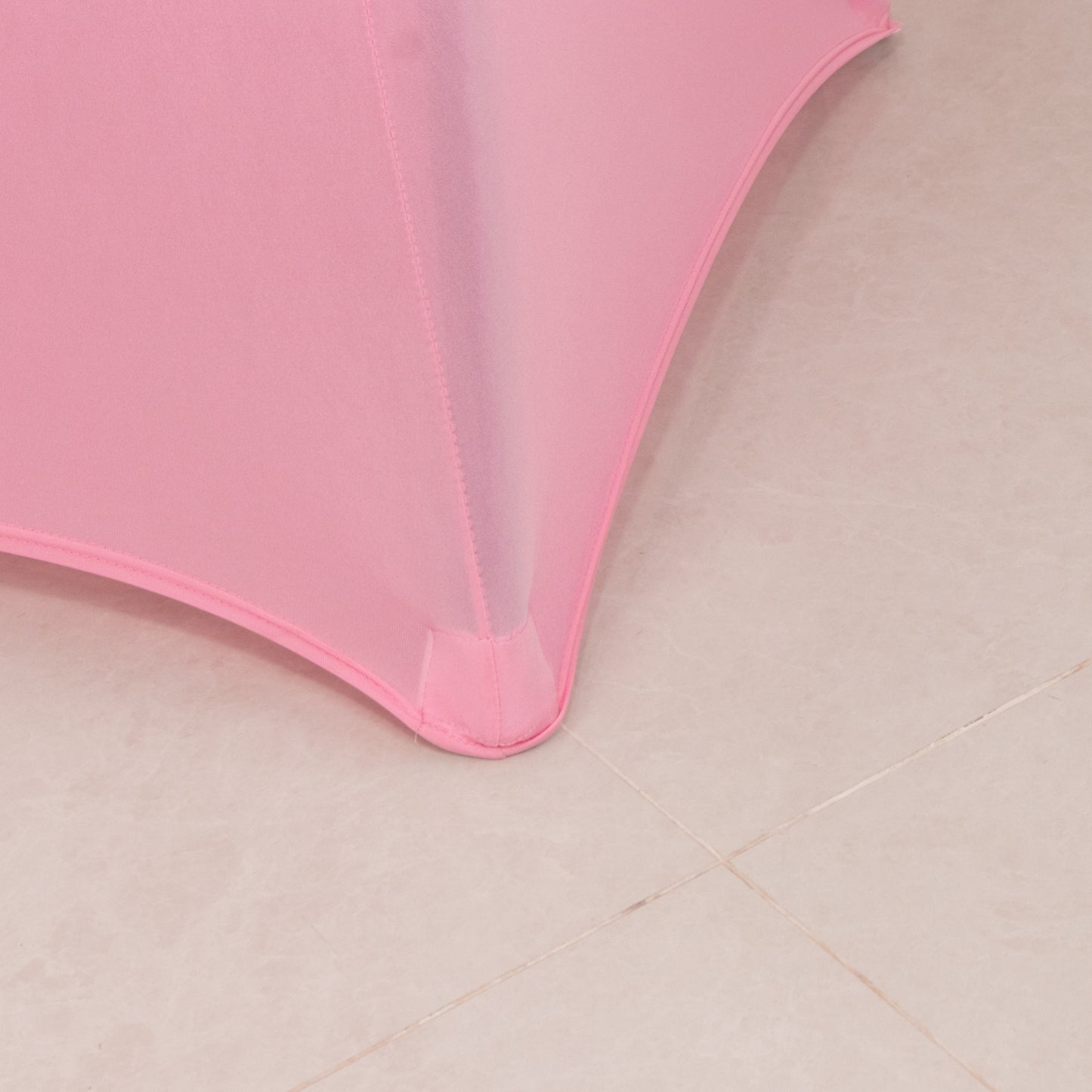 Pink fitted stretch tablecloth for 30" Dia high top tables.