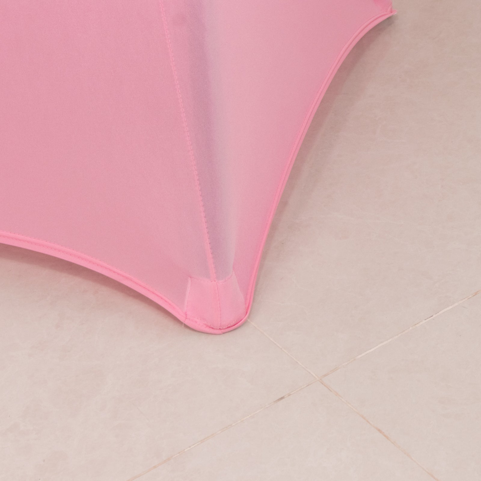 Pink fitted stretch tablecloth for 30" Dia high top tables.