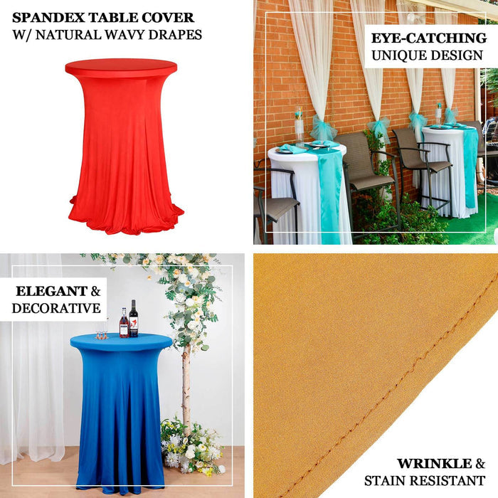 Red Round Heavy Duty Spandex Cocktail Table Cover With Wavy Drapes