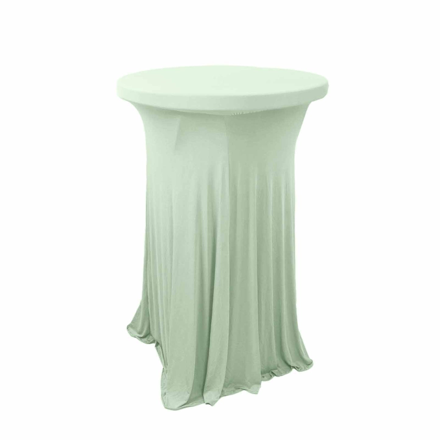 Sage Green Round Heavy Duty Spandex Cocktail Table Cover With Wavy Drapes