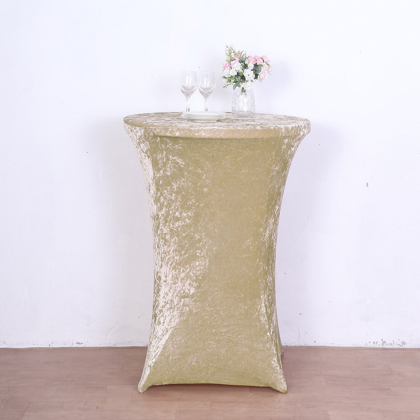 Crushed Velvet Spandex 30" Round Cocktail Table Cover Beige Smooth Highboy Tablecloth