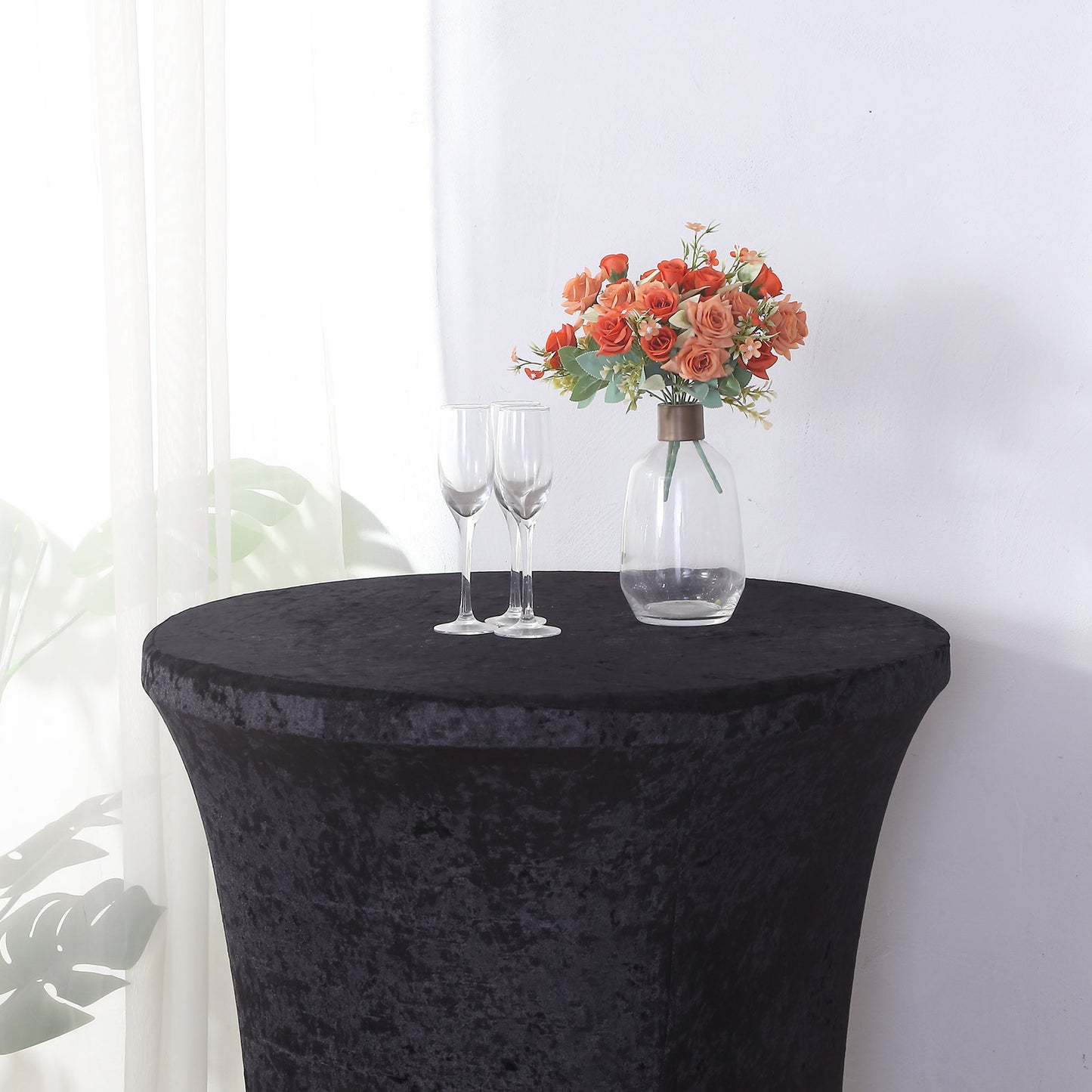 Crushed Velvet Spandex 30" Round Cocktail Table Cover Black Smooth Highboy Tablecloth