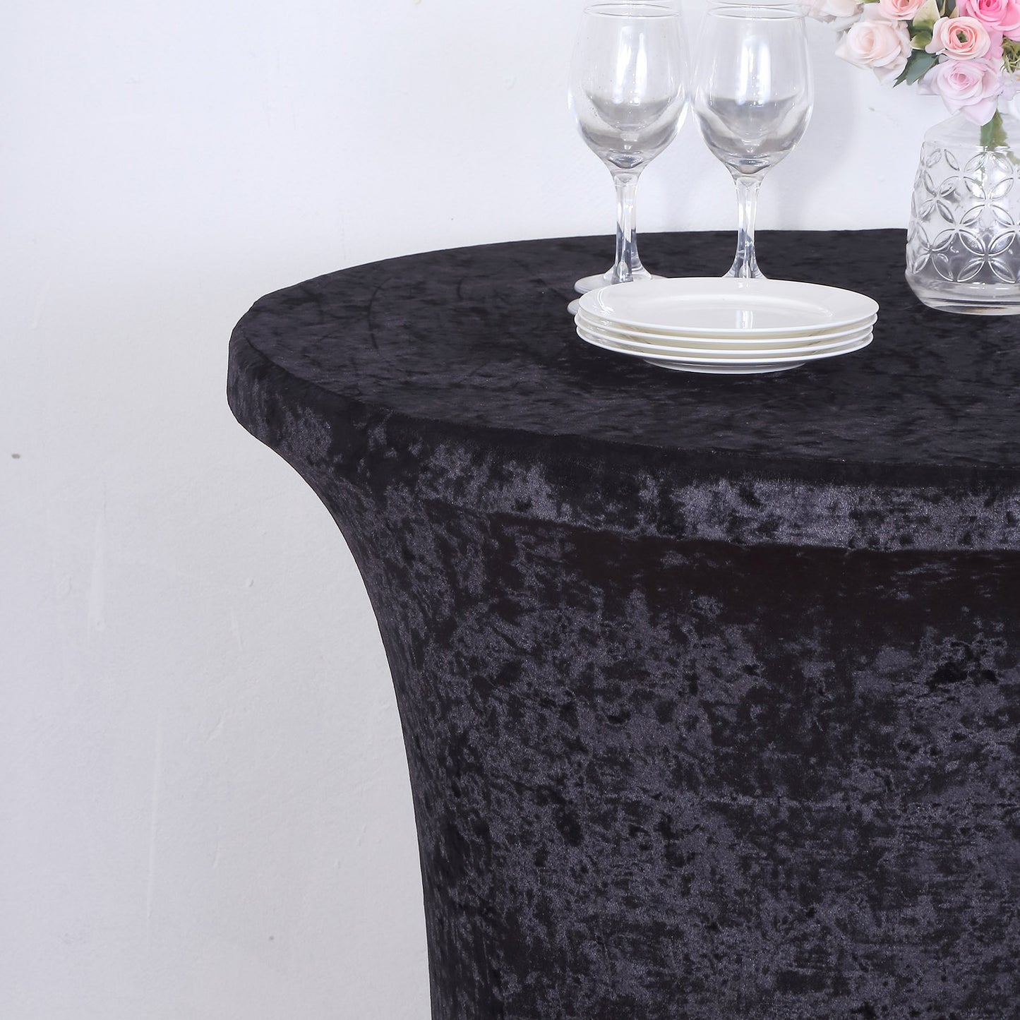 Crushed Velvet Spandex 30" Round Cocktail Table Cover Black Smooth Highboy Tablecloth