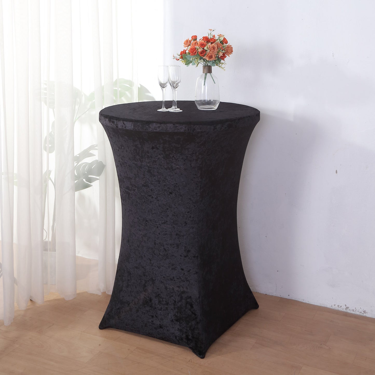 Crushed Velvet Spandex 30" Round Cocktail Table Cover Black Smooth Highboy Tablecloth