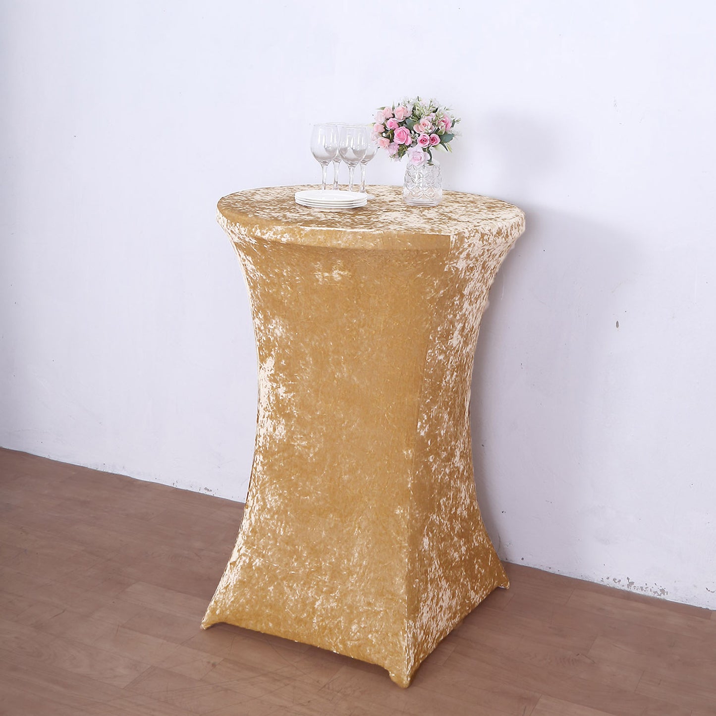 Crushed Velvet Spandex 30" Round Cocktail Table Cover Champagne Smooth Highboy Tablecloth