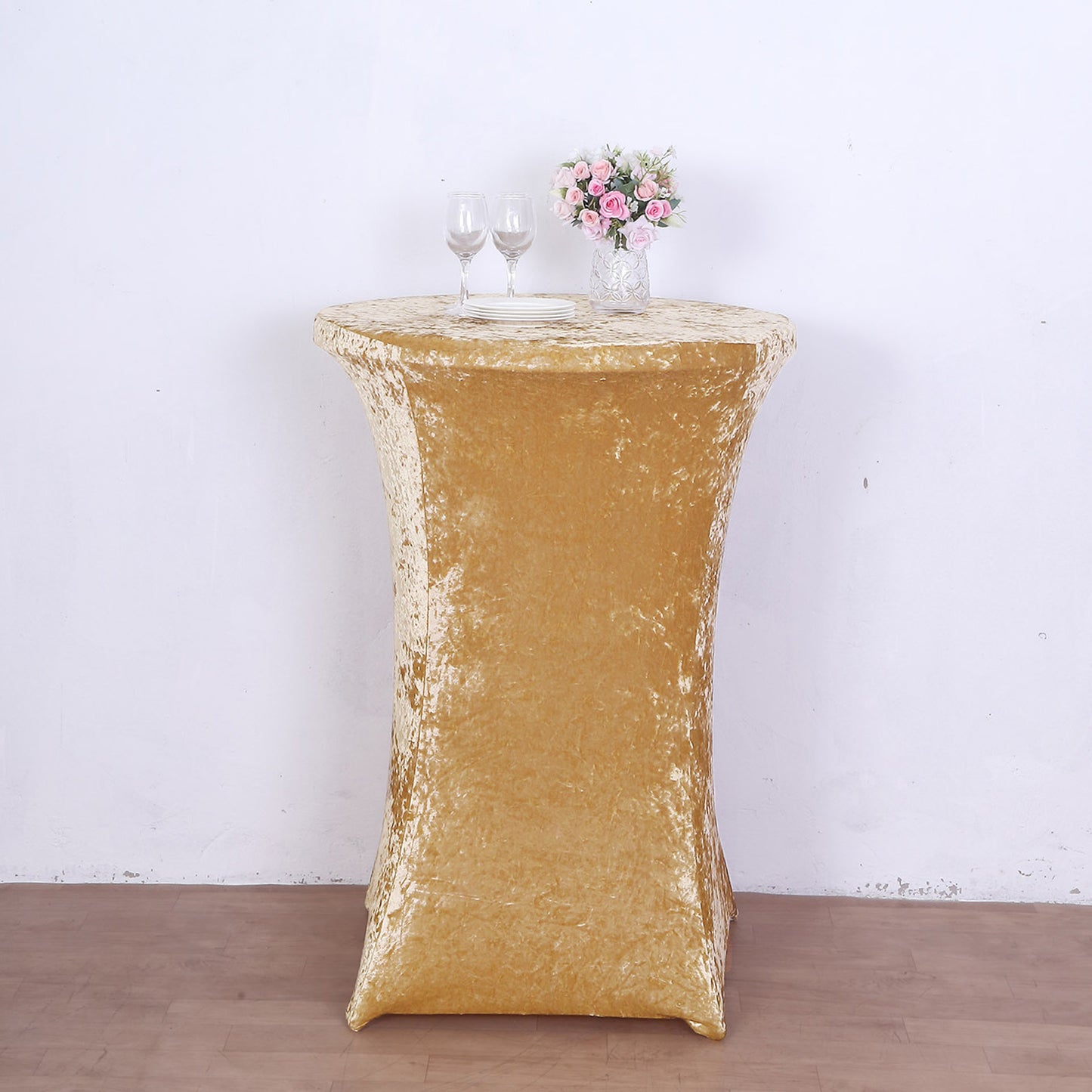 Crushed Velvet Spandex 30" Round Cocktail Table Cover Champagne Smooth Highboy Tablecloth