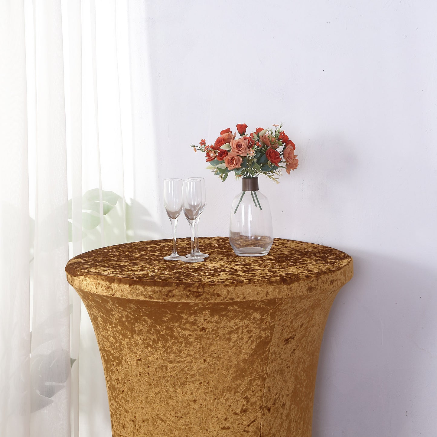 Crushed Velvet Spandex 30" Round Cocktail Table Cover Gold Smooth Highboy Tablecloth