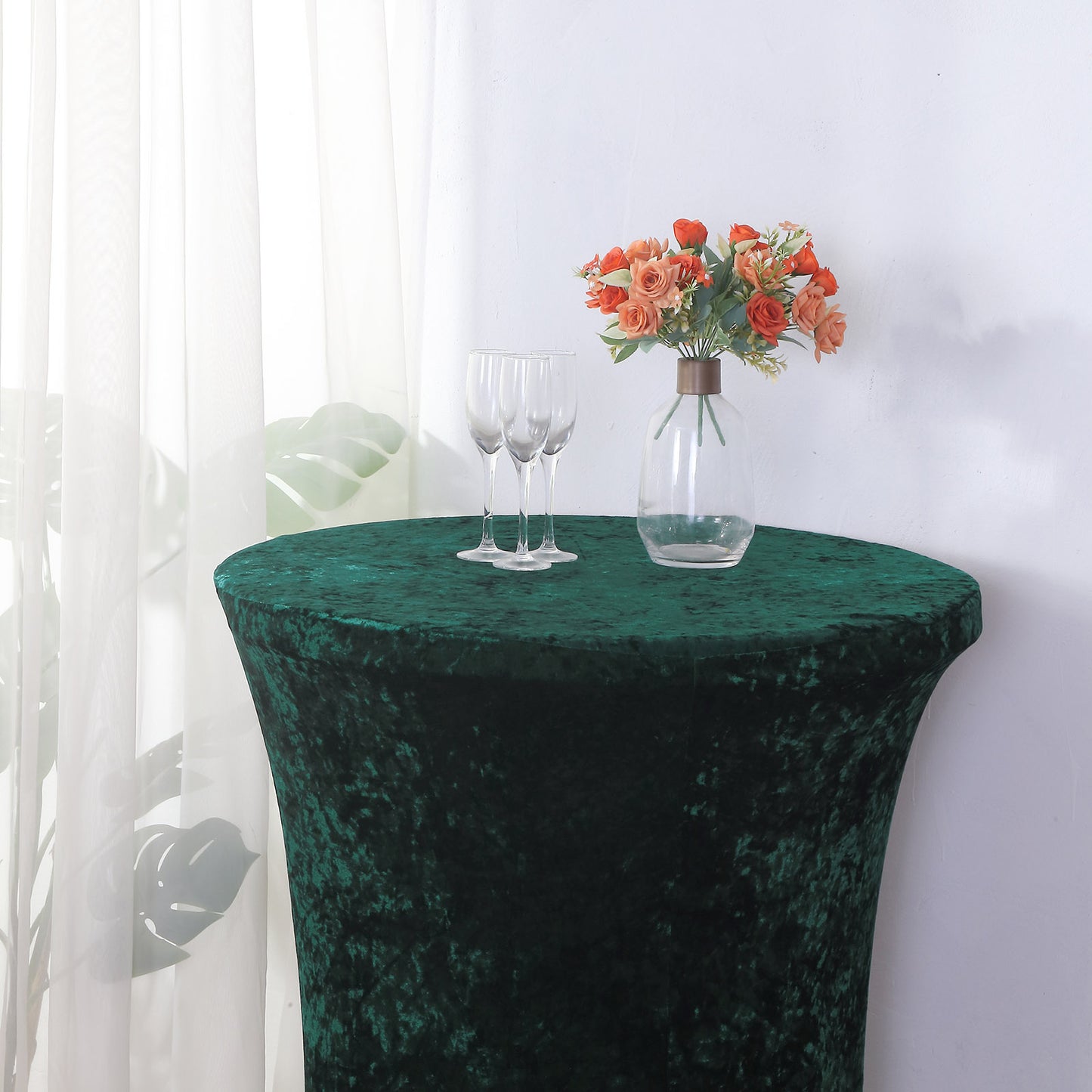 Crushed Velvet Spandex 30" Round Cocktail Table Cover Hunter Emerald Green Smooth Highboy Tablecloth