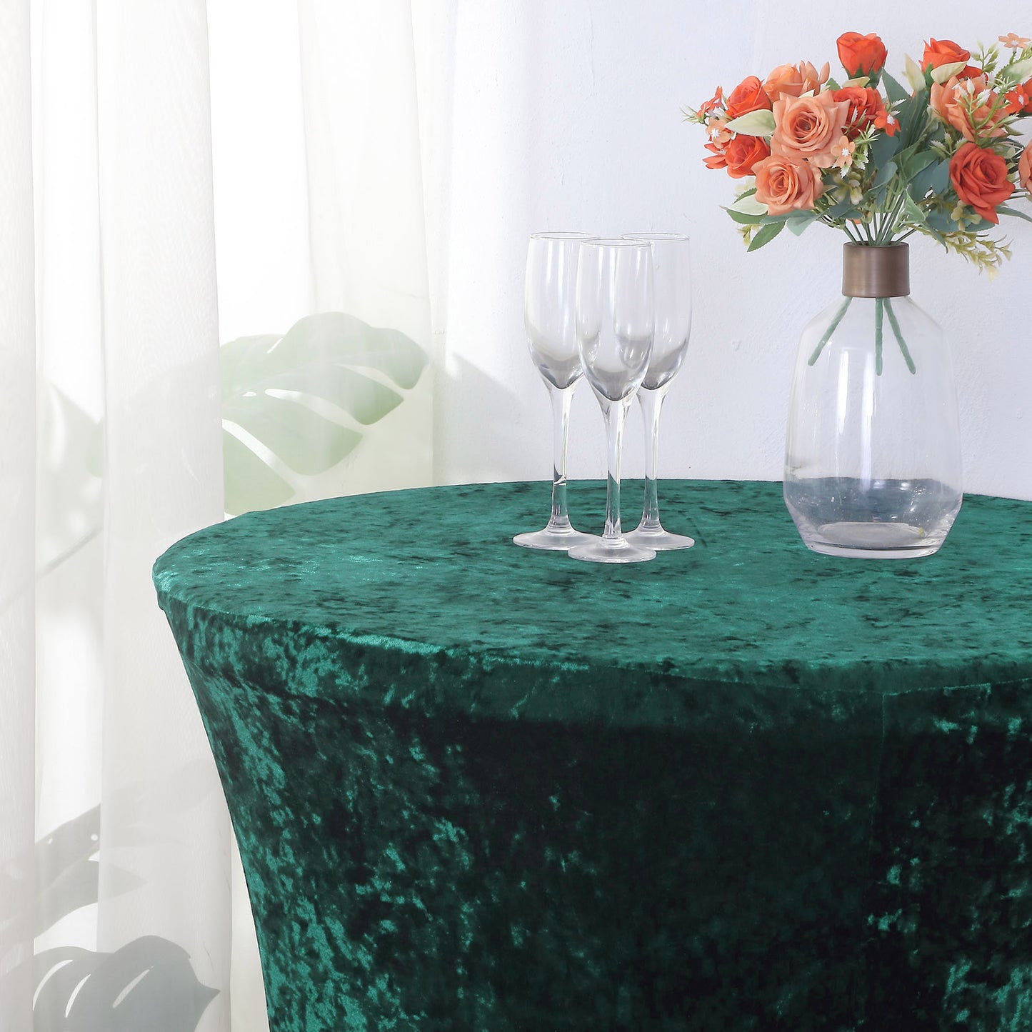 Crushed Velvet Spandex 30" Round Cocktail Table Cover Hunter Emerald Green Smooth Highboy Tablecloth