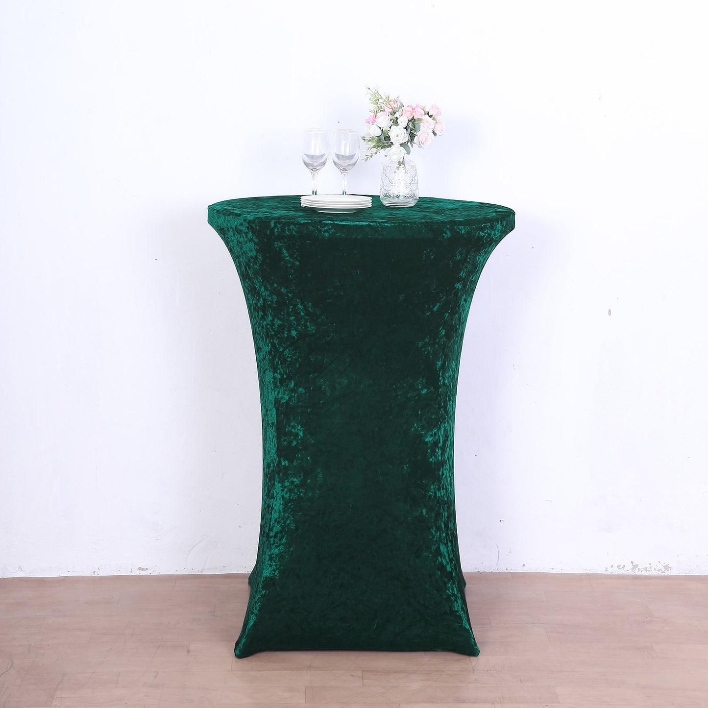 Crushed Velvet Spandex 30" Round Cocktail Table Cover Hunter Emerald Green Smooth Highboy Tablecloth