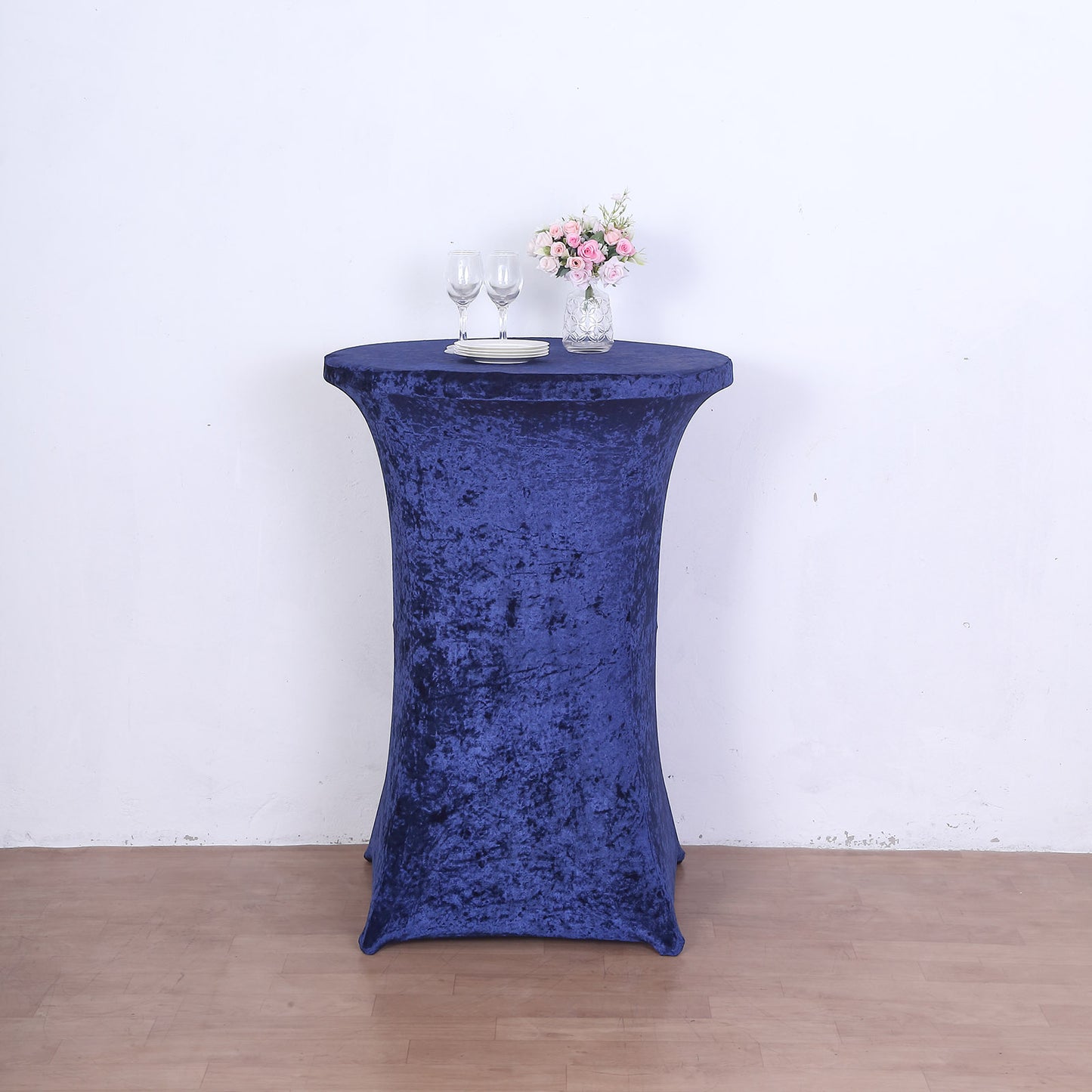 Crushed Velvet Spandex 30" Round Cocktail Table Cover Navy Blue Smooth Highboy Tablecloth