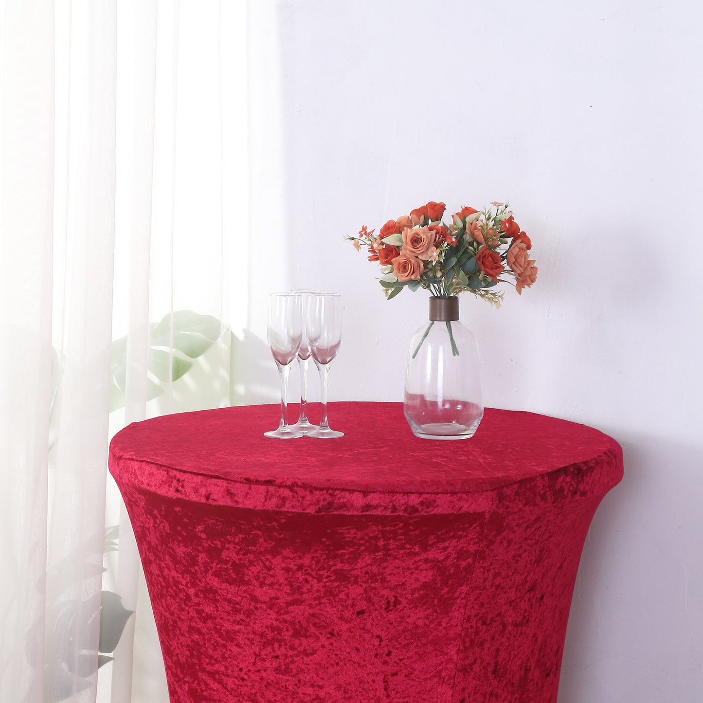 Crushed Velvet Spandex 30" Round Cocktail Table Cover Red Smooth Highboy Tablecloth