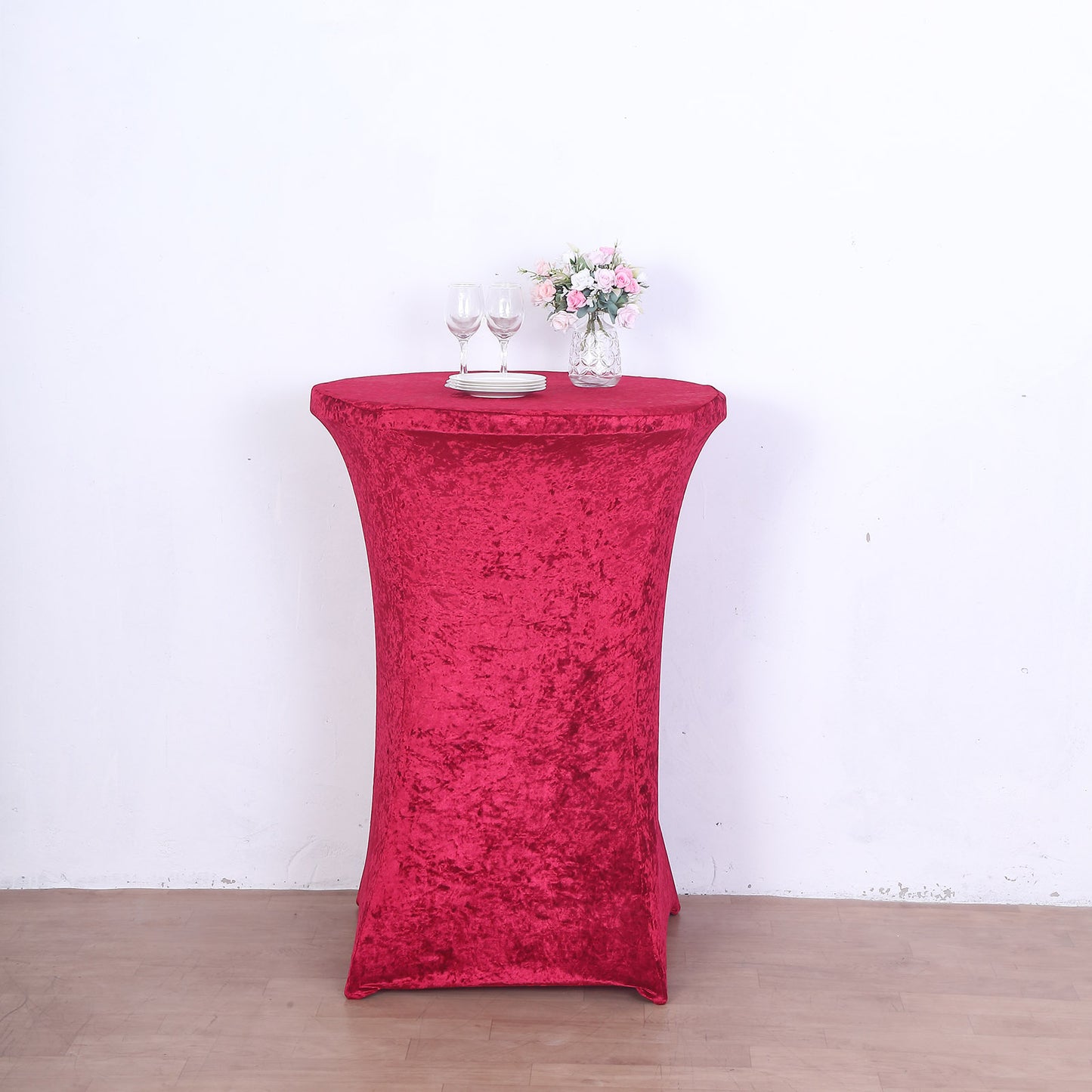 Crushed Velvet Spandex 30" Round Cocktail Table Cover Red Smooth Highboy Tablecloth