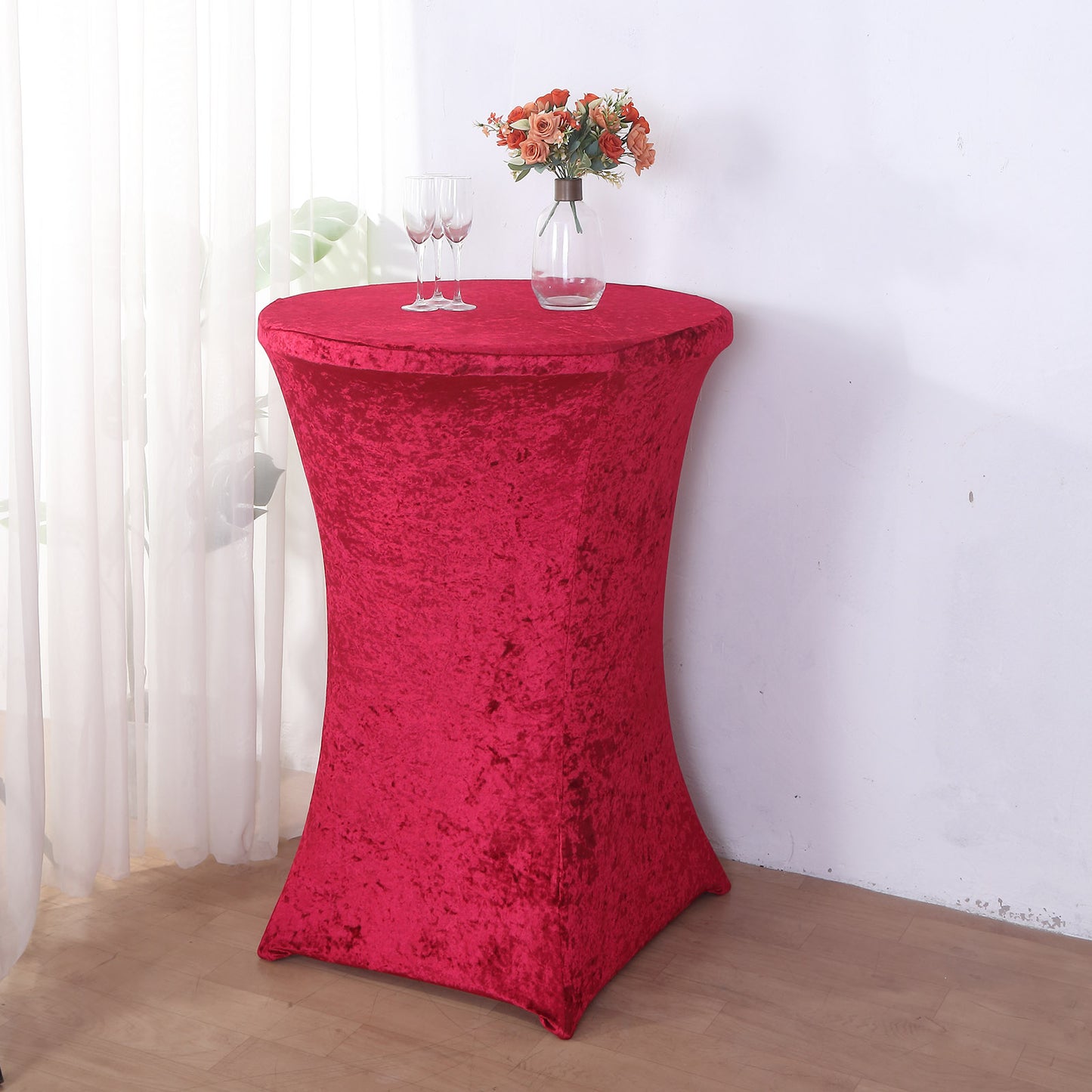 Crushed Velvet Spandex 30" Round Cocktail Table Cover Red Smooth Highboy Tablecloth