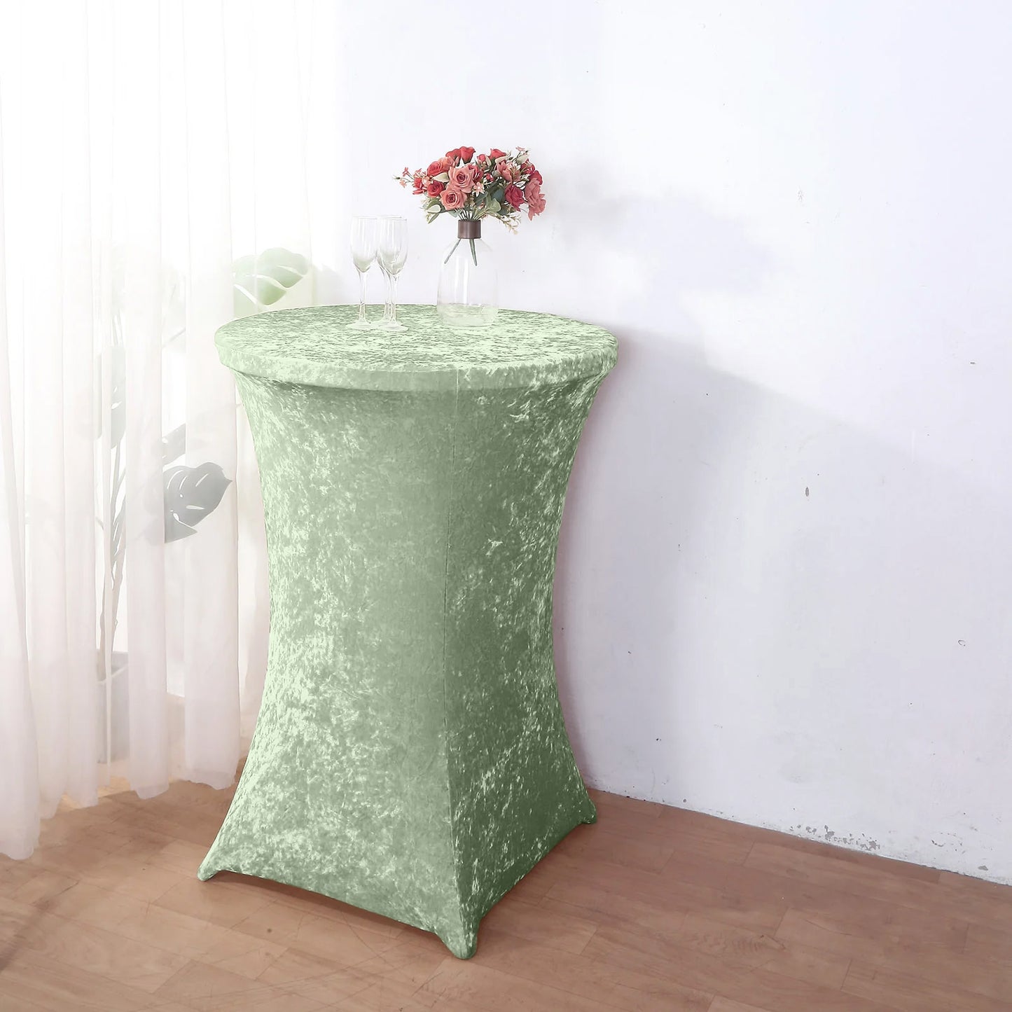 Crushed Velvet Spandex 30" Round Cocktail Table Cover Sage Green Smooth Highboy Tablecloth