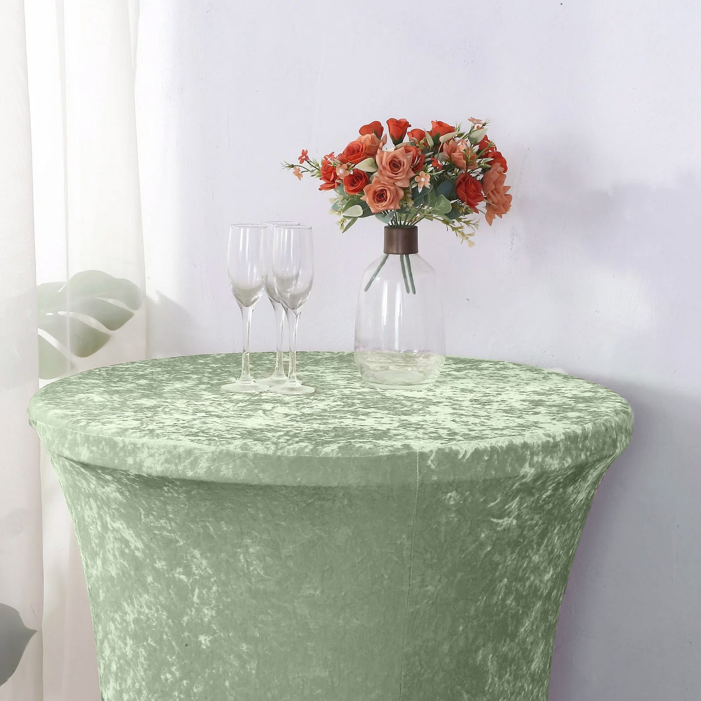 Crushed Velvet Spandex 30" Round Cocktail Table Cover Sage Green Smooth Highboy Tablecloth