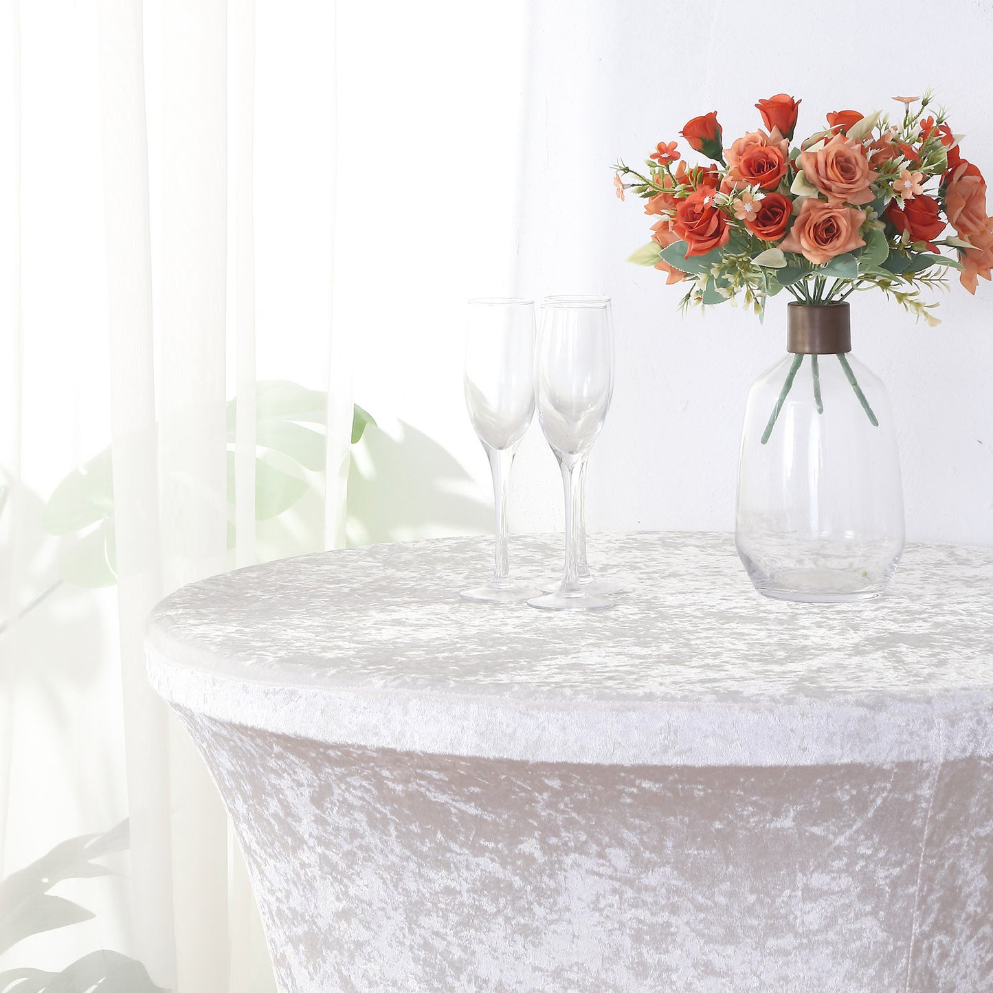 Crushed Velvet Spandex 30" Round Cocktail Table Cover White Smooth Highboy Tablecloth