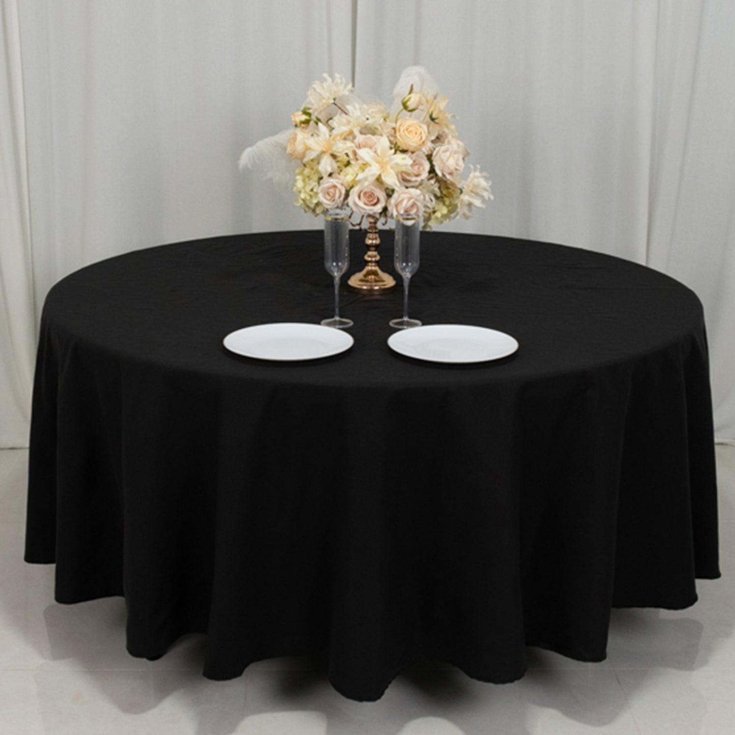 108" Black Cotton Blend Round Tablecloth
