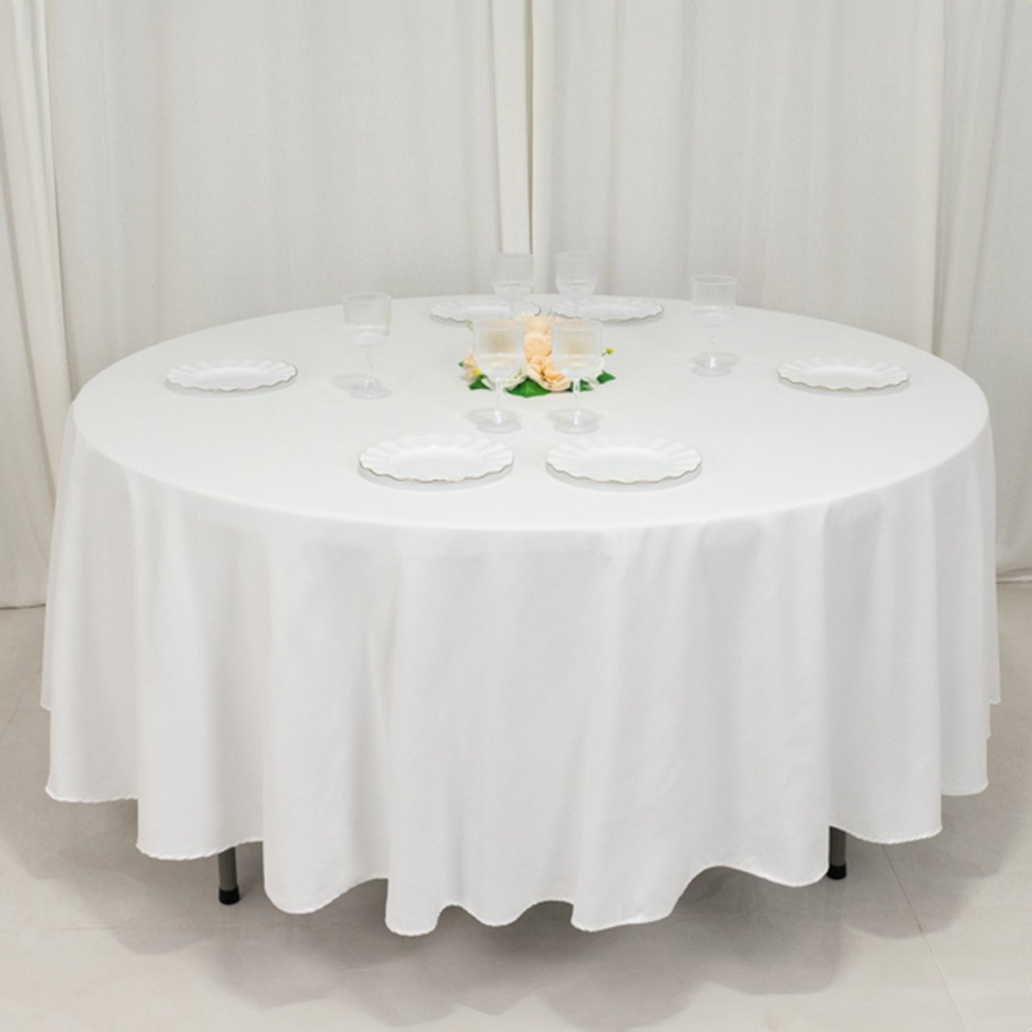 108" White Cotton Blend Round Tablecloth