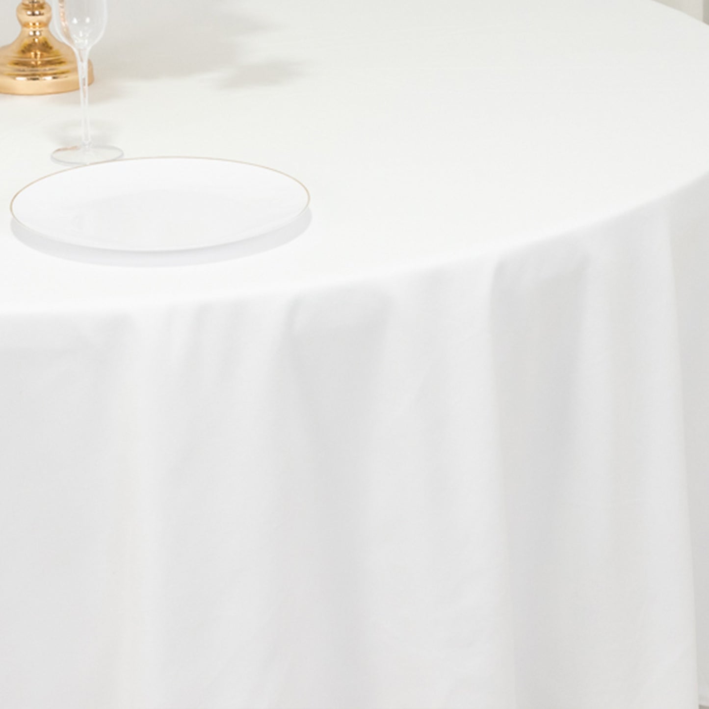 108" White Cotton Blend Round Tablecloth