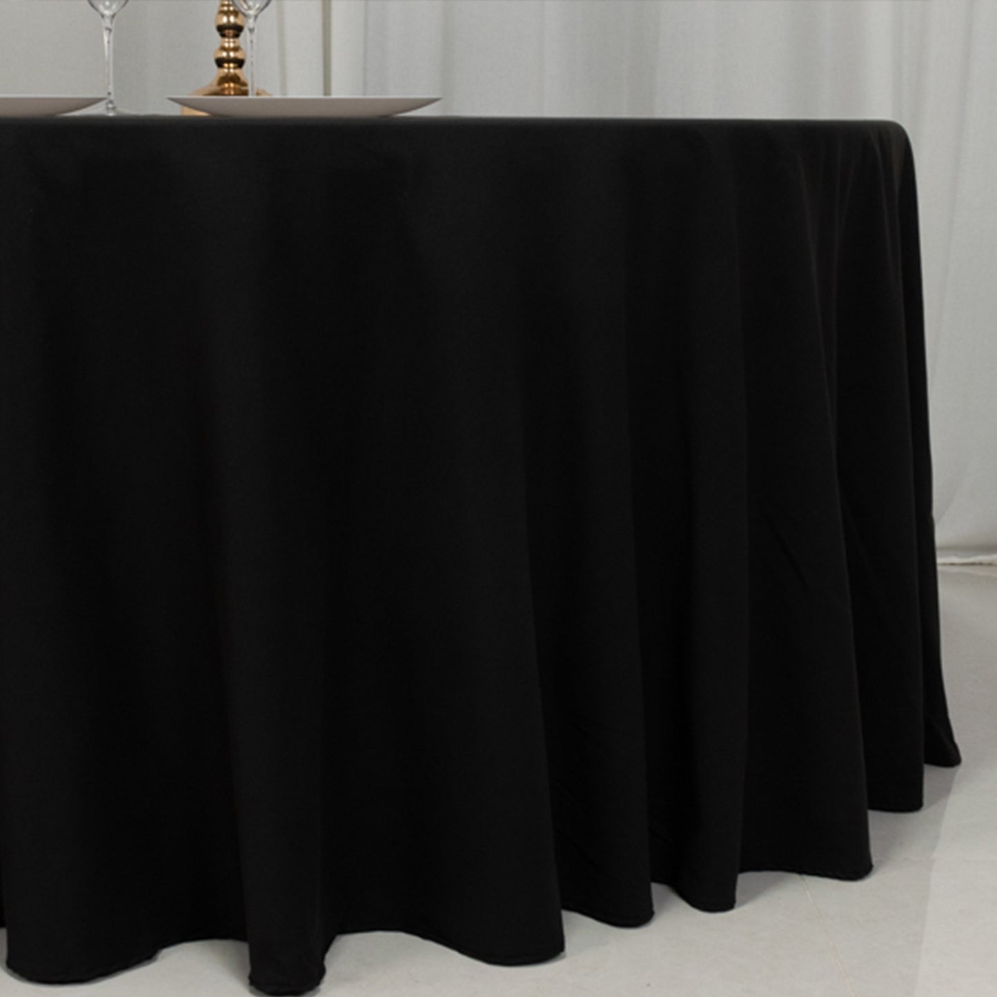 120" Black Cotton Blend Round Tablecloth Seamless for 5 Foot Table With Floor-Length Drop