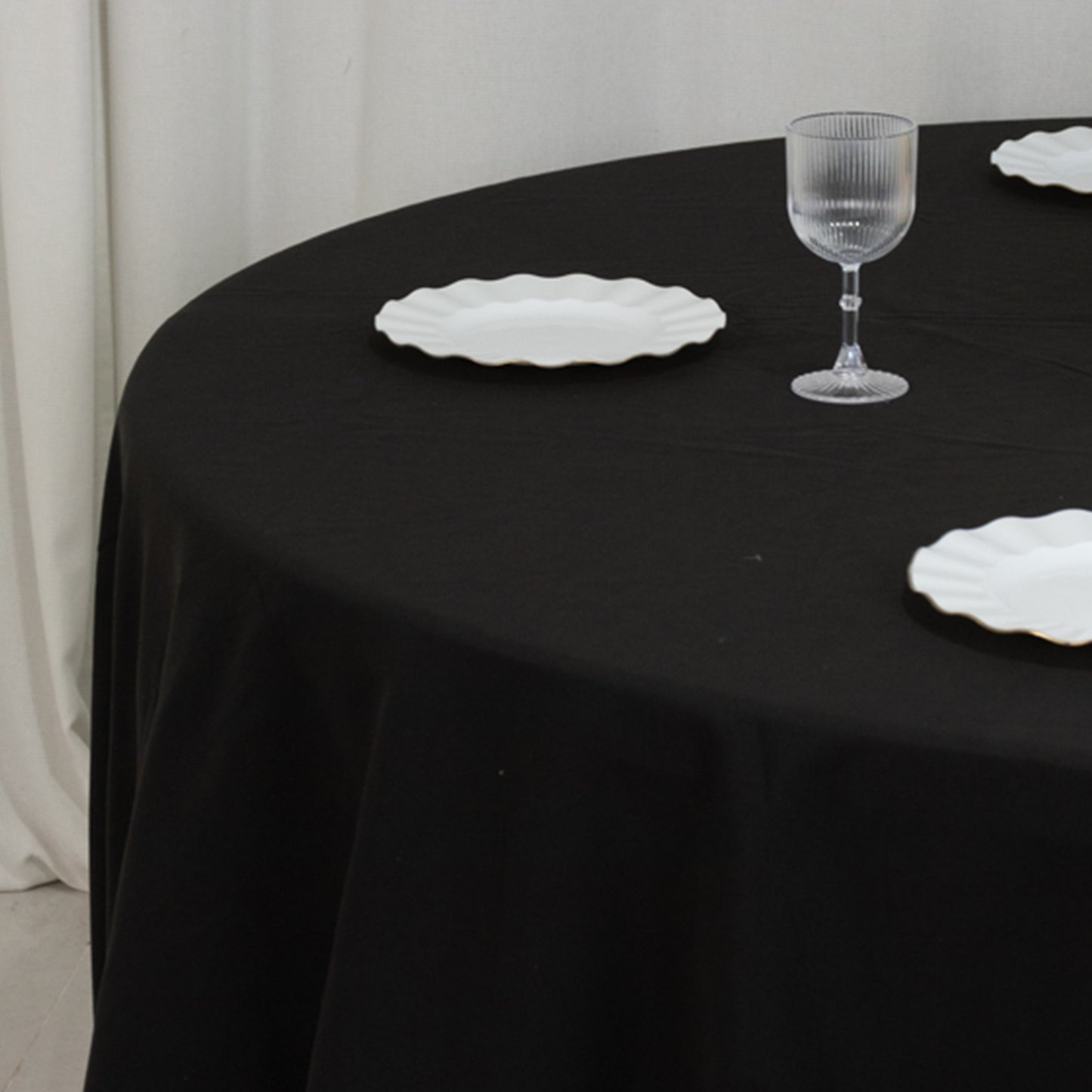 120" Black Cotton Blend Round Tablecloth Seamless for 5 Foot Table With Floor-Length Drop