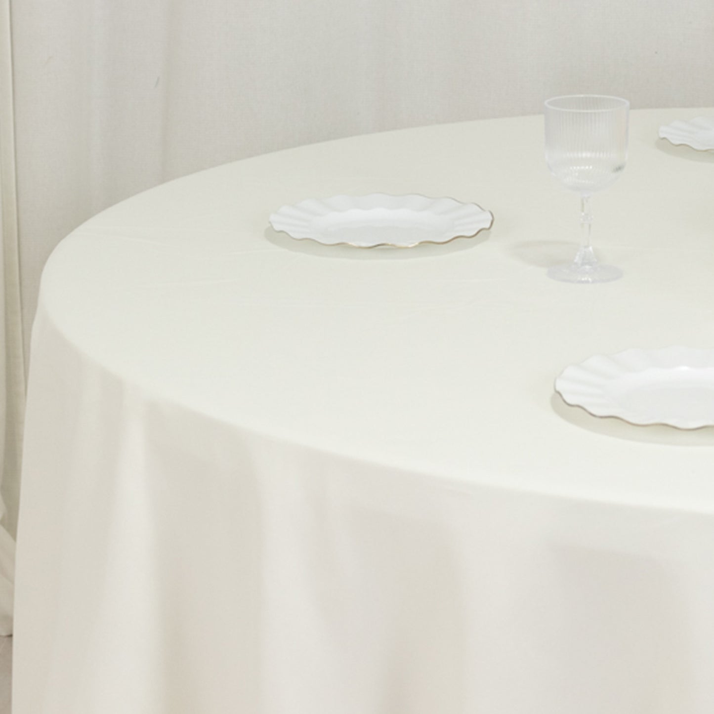 120" Ivory Cotton Blend Round Tablecloth Seamless for 5 Foot Table With Floor-Length Drop
