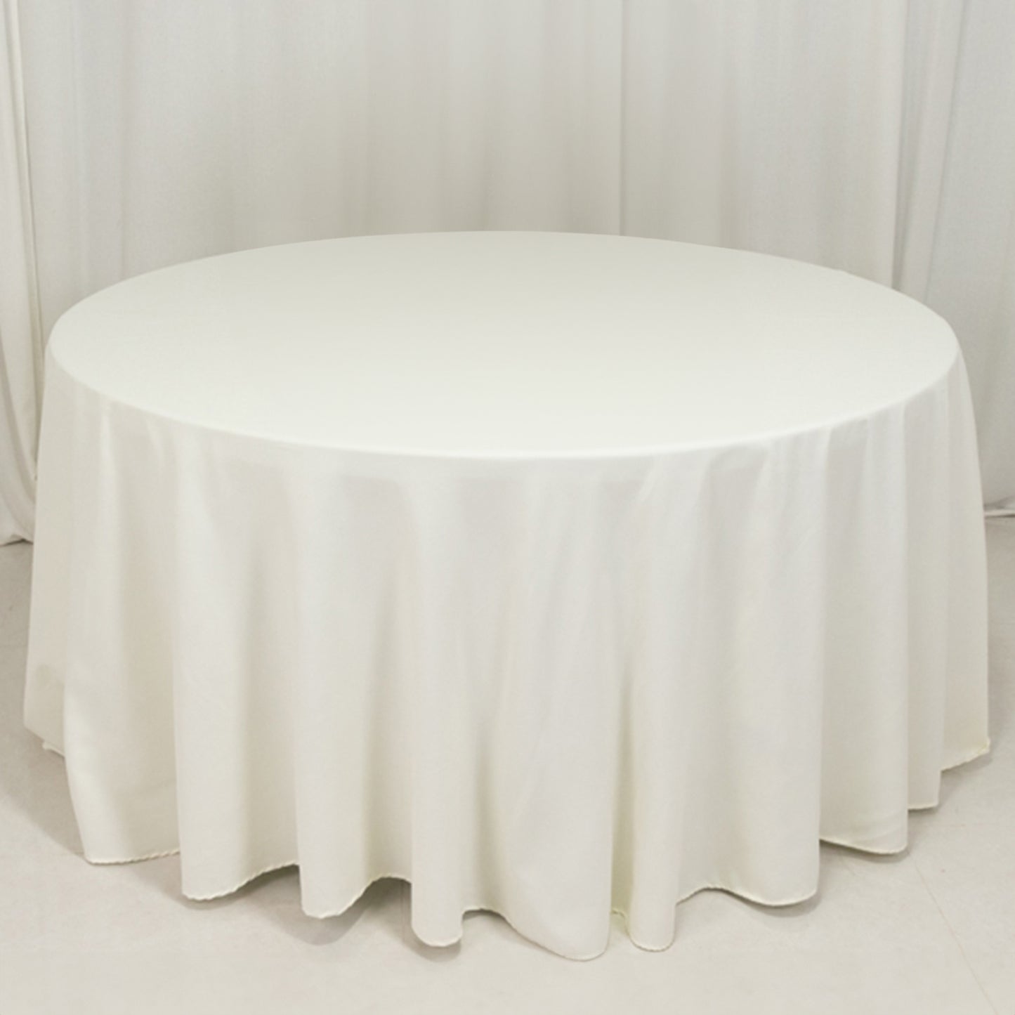 120" Ivory Cotton Blend Round Tablecloth Seamless for 5 Foot Table With Floor-Length Drop