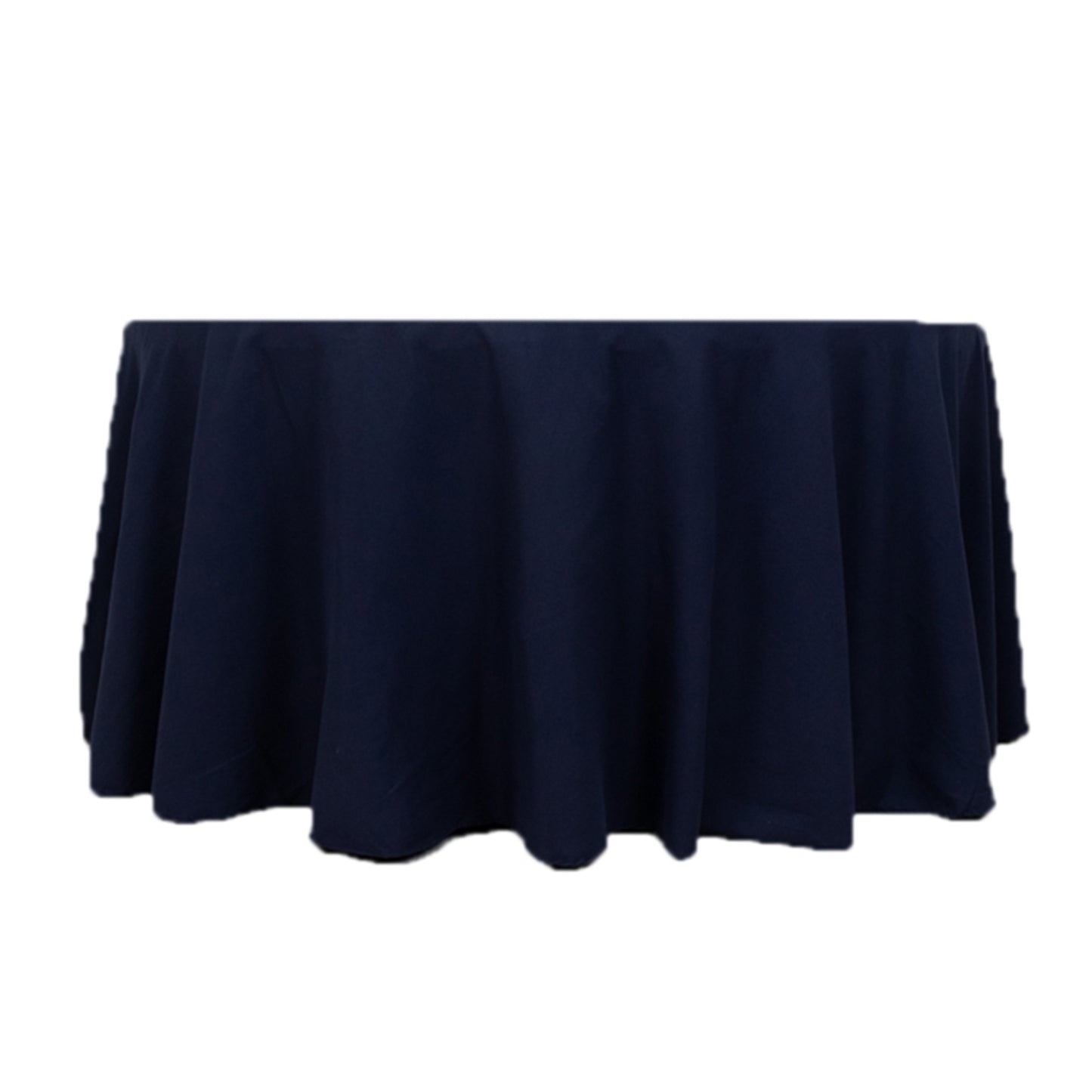 120" Navy Blue Cotton Blend Round Tablecloth Seamless for 5 Foot Table With Floor-Length Drop