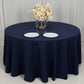 120" Navy Blue Cotton Blend Round Tablecloth Seamless for 5 Foot Table With Floor-Length Drop