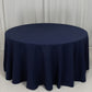 120" Navy Blue Cotton Blend Round Tablecloth Seamless for 5 Foot Table With Floor-Length Drop