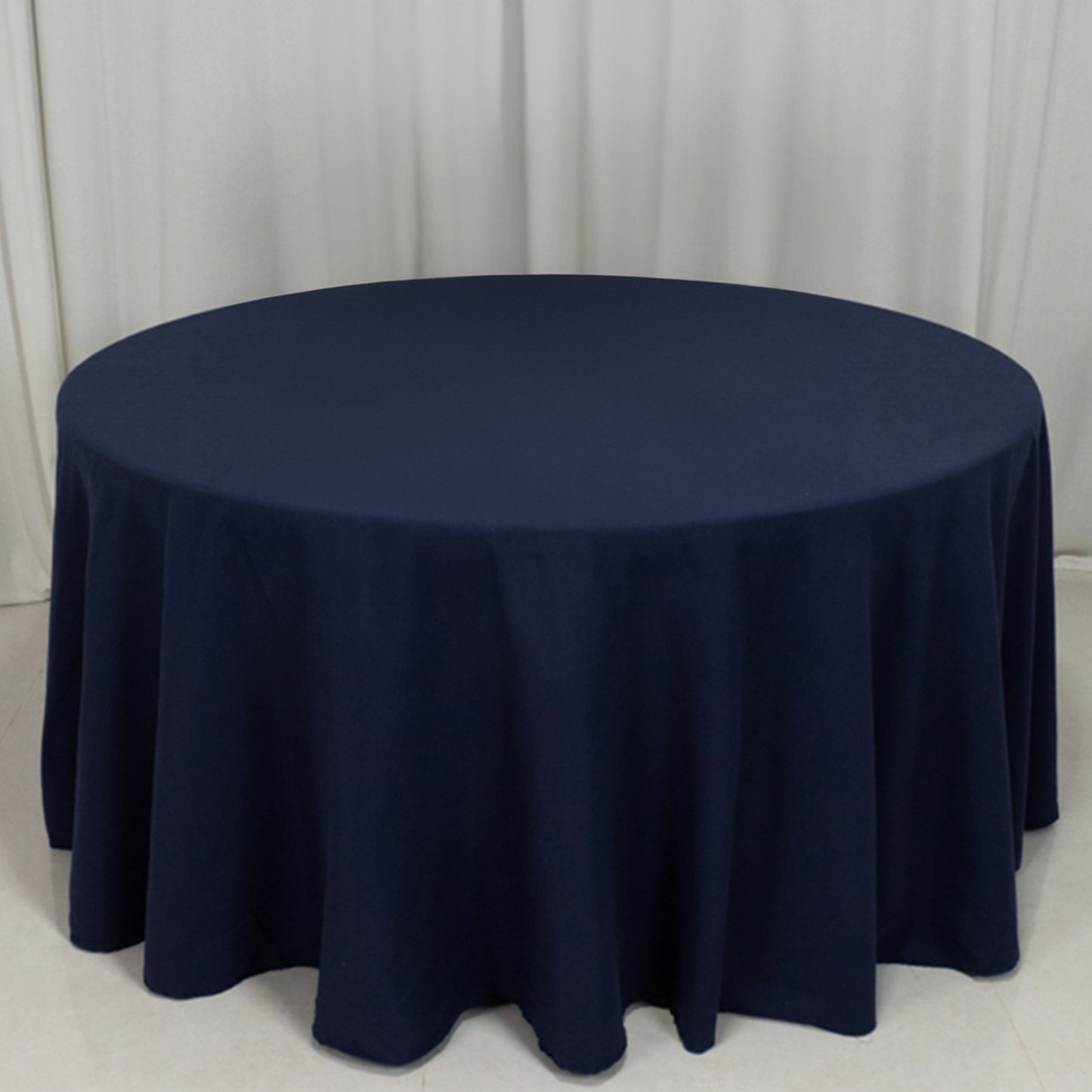 120" Navy Blue Cotton Blend Round Tablecloth Seamless for 5 Foot Table With Floor-Length Drop