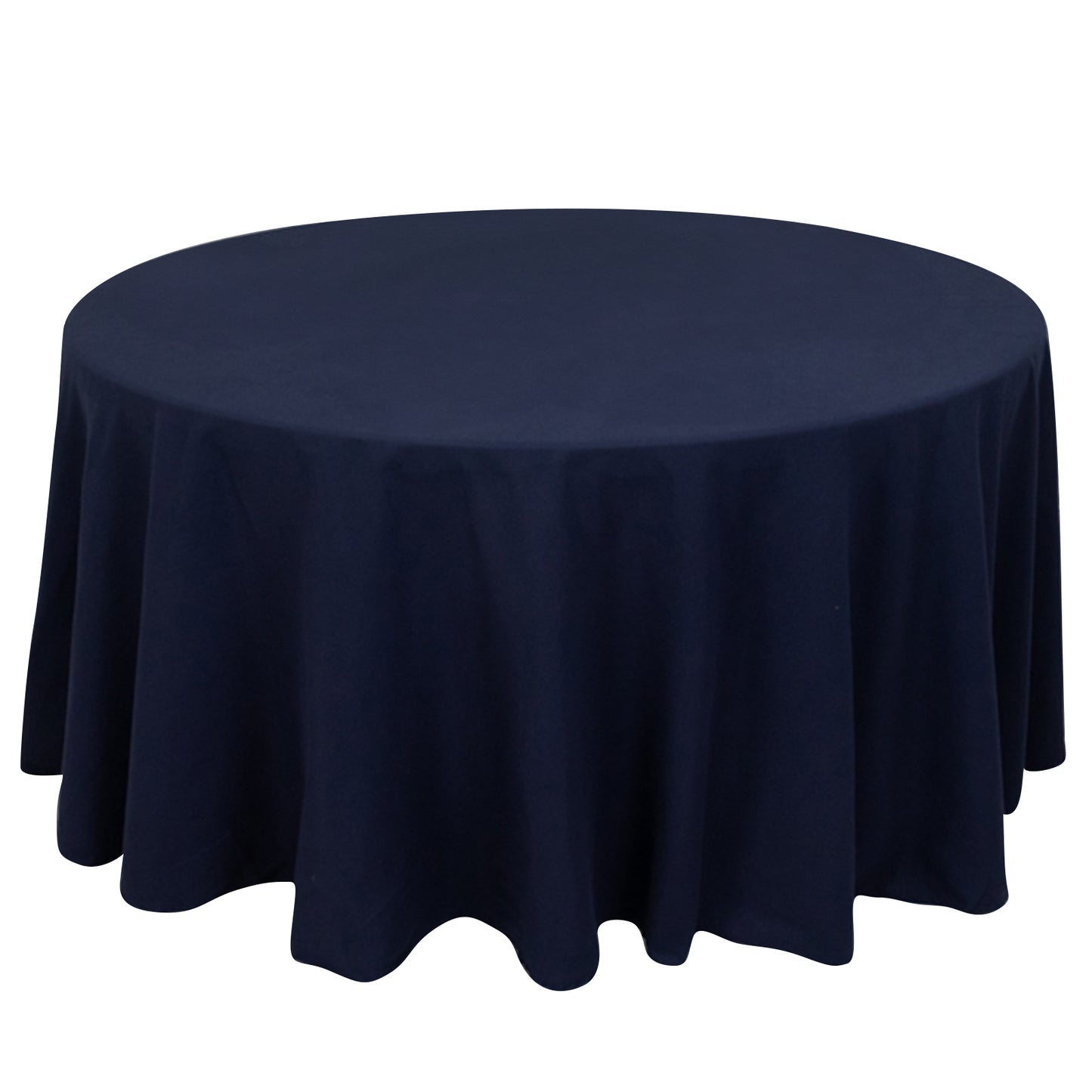 120" Navy Blue Cotton Blend Round Tablecloth Seamless for 5 Foot Table With Floor-Length Drop