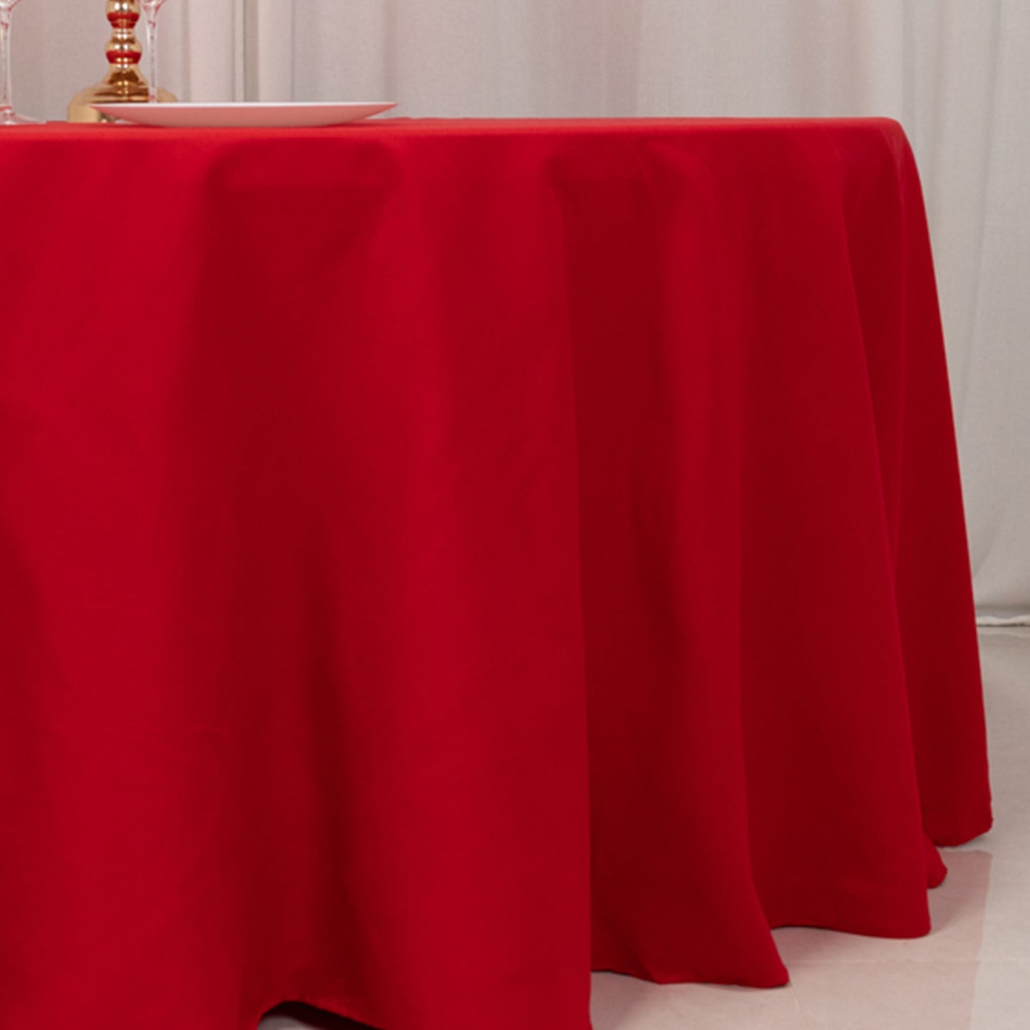 120" Red Cotton Blend Round Tablecloth Seamless for 5 Foot Table With Floor-Length Drop