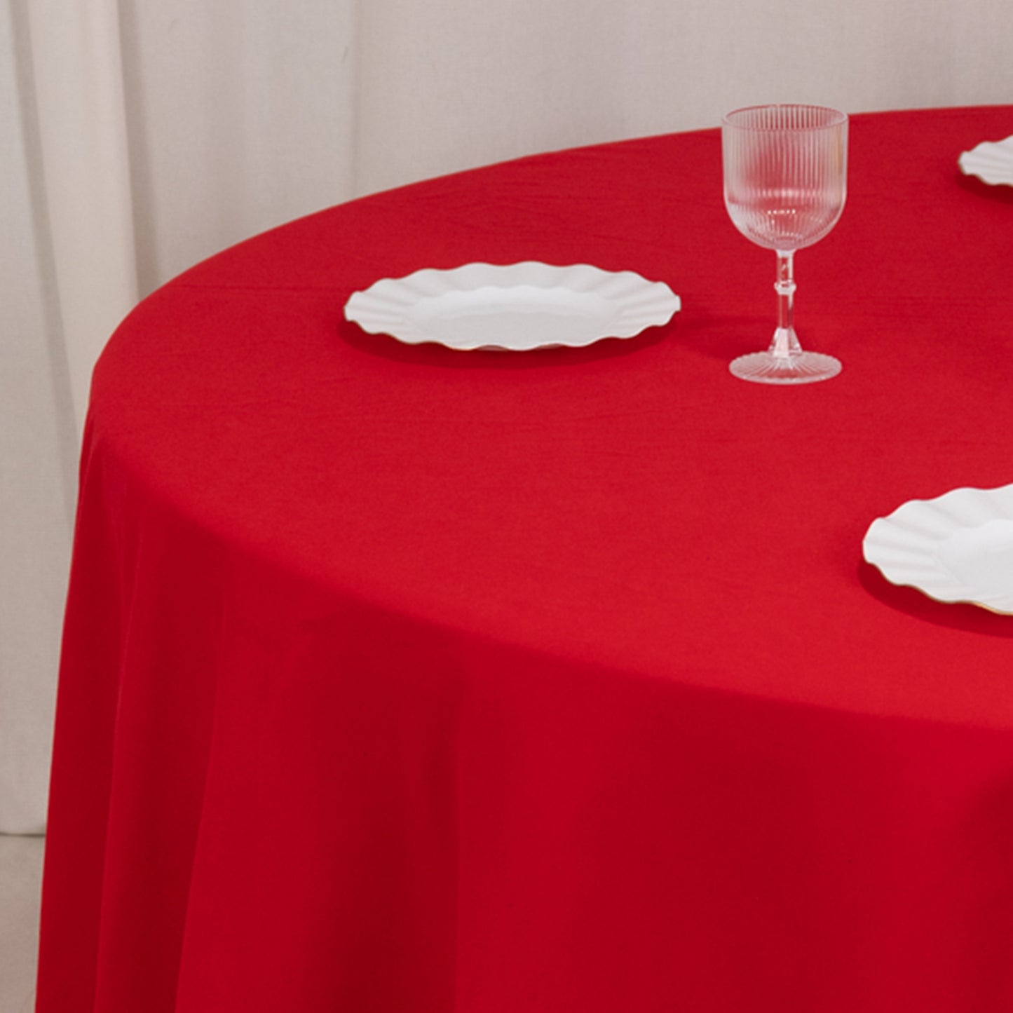 120" Red Cotton Blend Round Tablecloth Seamless for 5 Foot Table With Floor-Length Drop