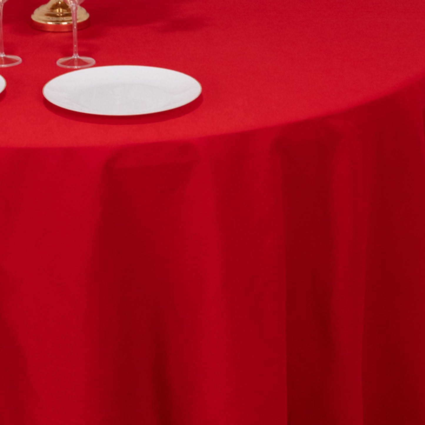 120" Red Cotton Blend Round Tablecloth Seamless for 5 Foot Table With Floor-Length Drop