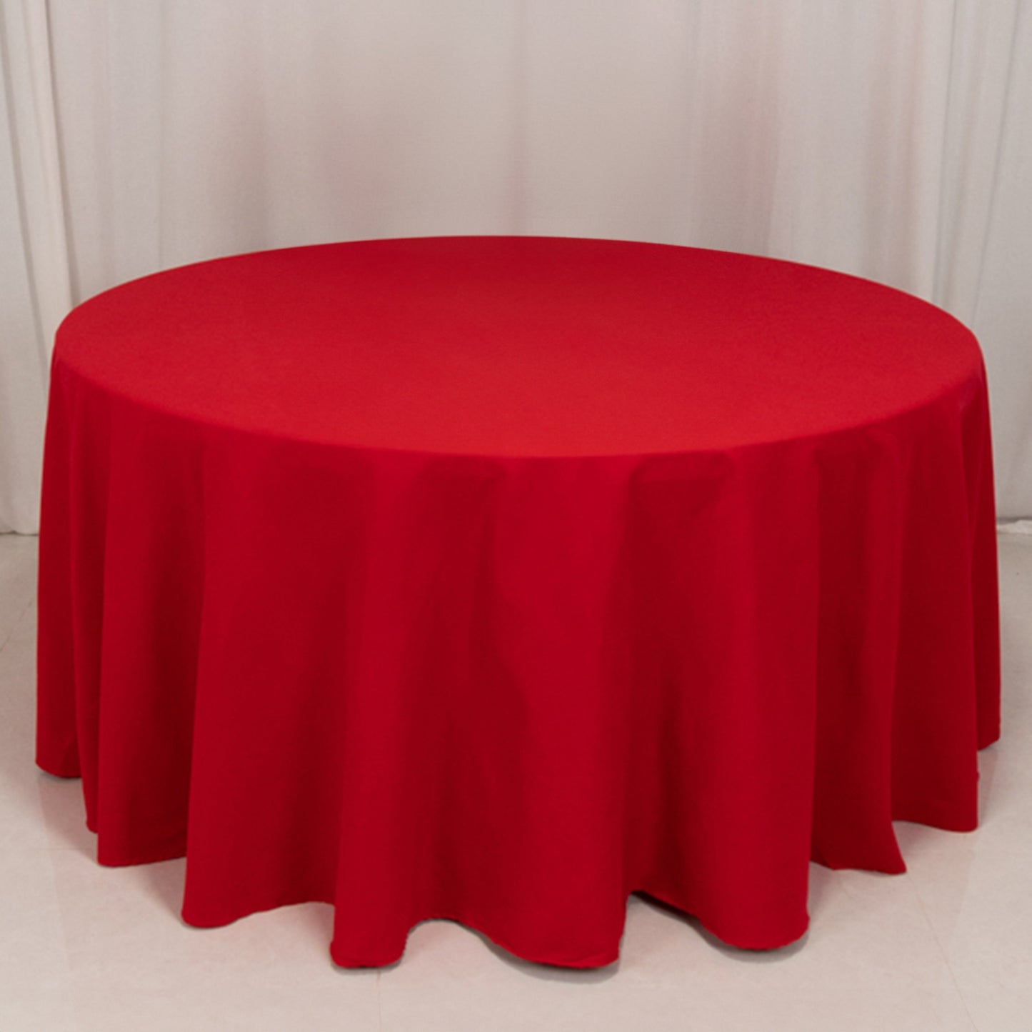 120" Red Cotton Blend Round Tablecloth Seamless for 5 Foot Table With Floor-Length Drop