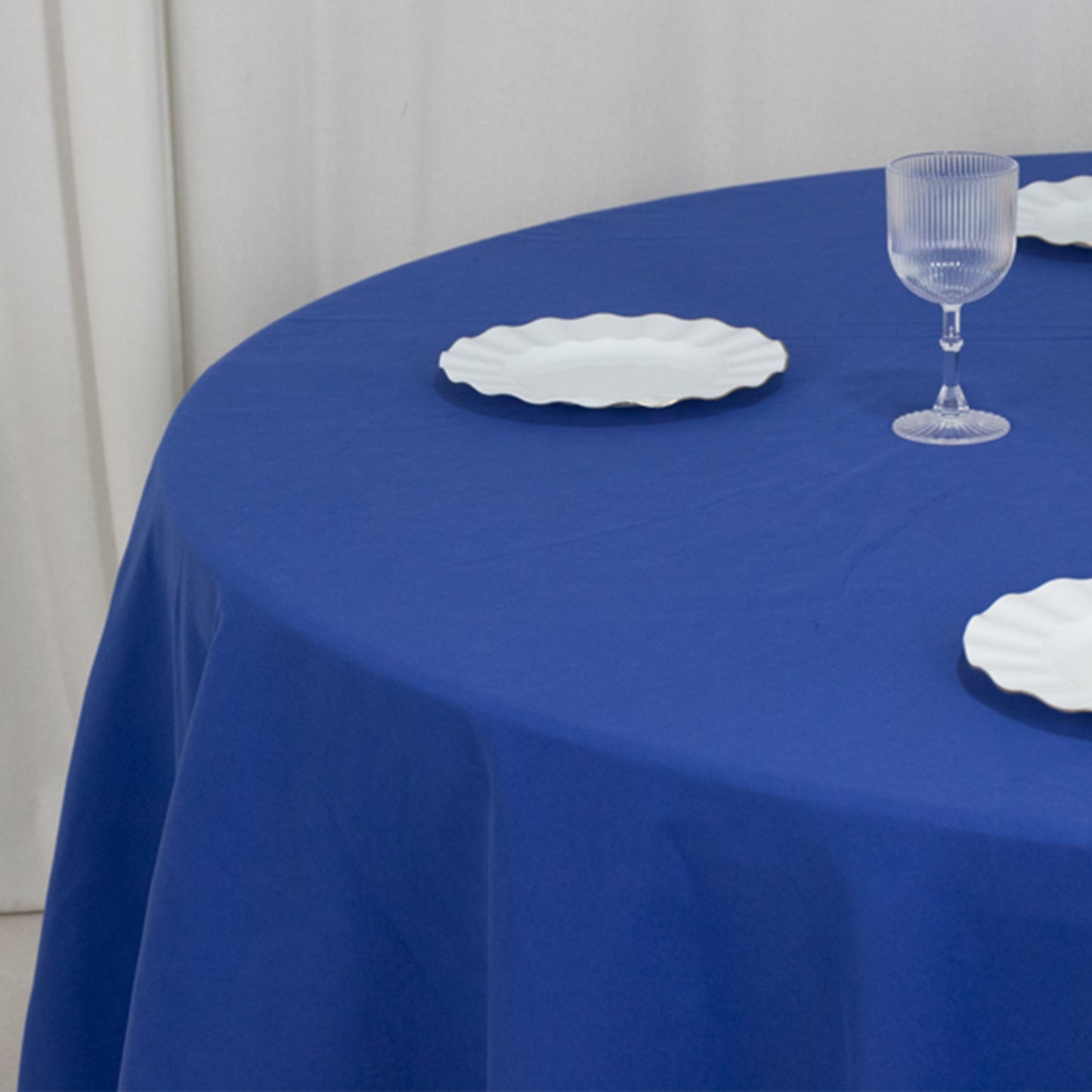 120" Royal Blue Cotton Blend Round Tablecloth Seamless for 5 Foot Table With Floor-Length Drop