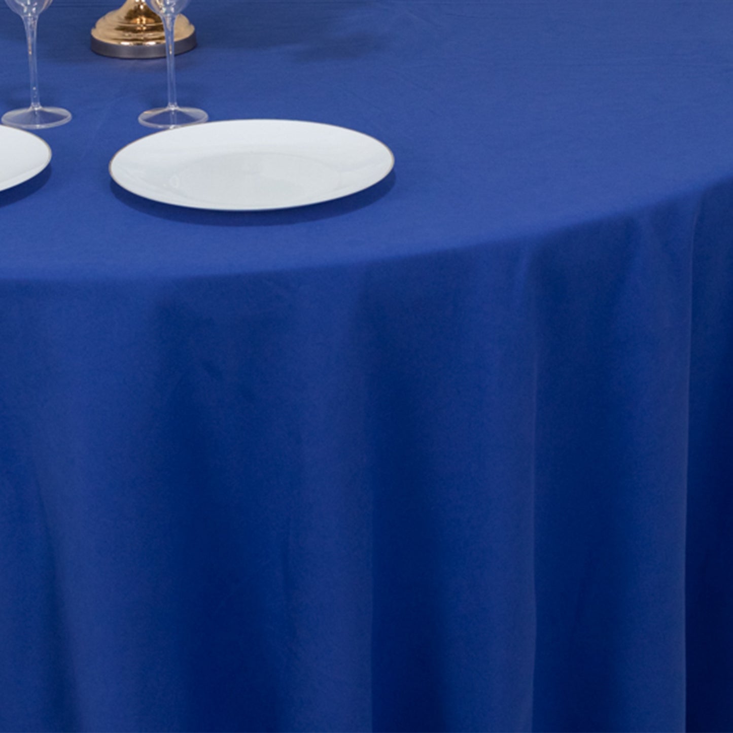 120" Royal Blue Cotton Blend Round Tablecloth Seamless for 5 Foot Table With Floor-Length Drop