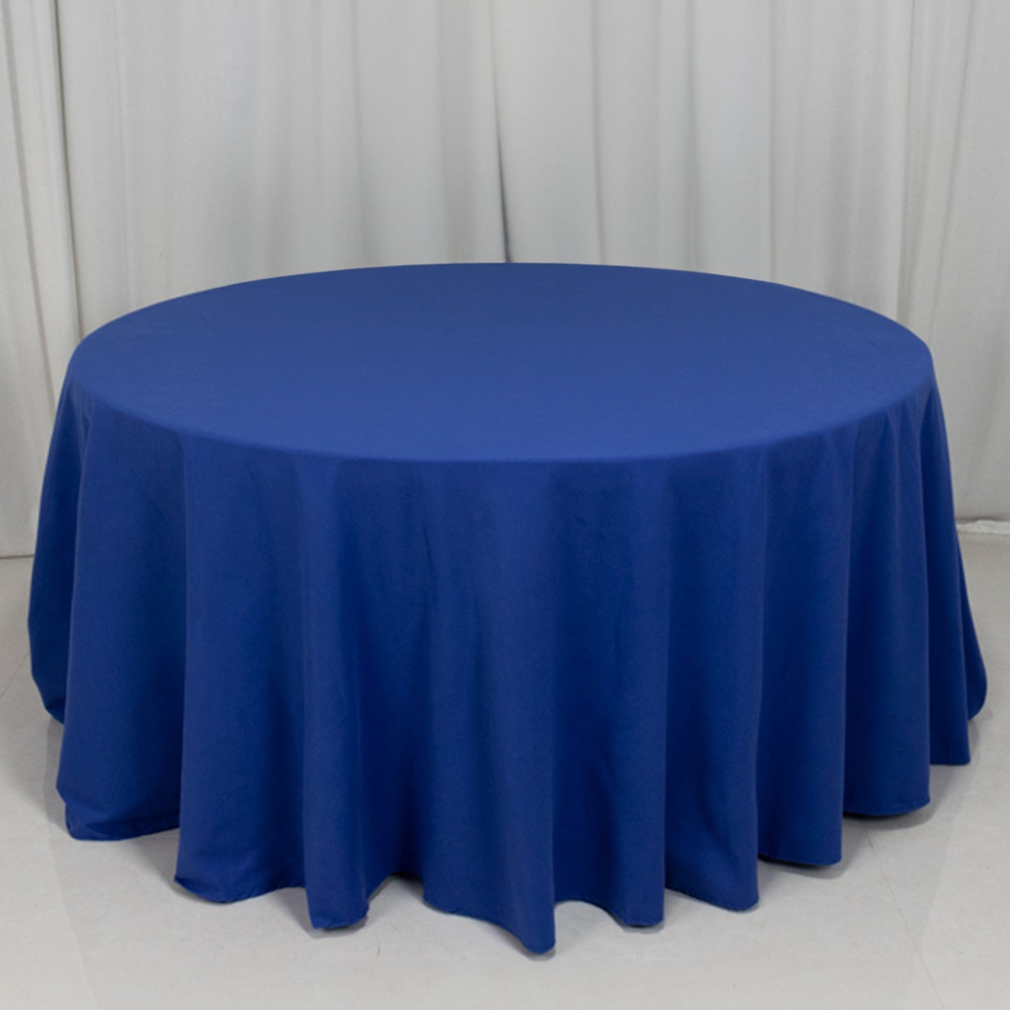120" Royal Blue Cotton Blend Round Tablecloth Seamless for 5 Foot Table With Floor-Length Drop