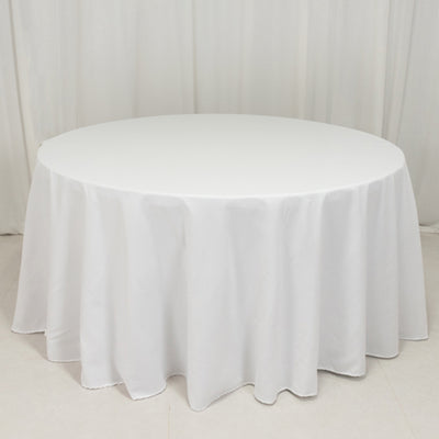Beautiful White Cotton Blend Round Tablecloth - 120"